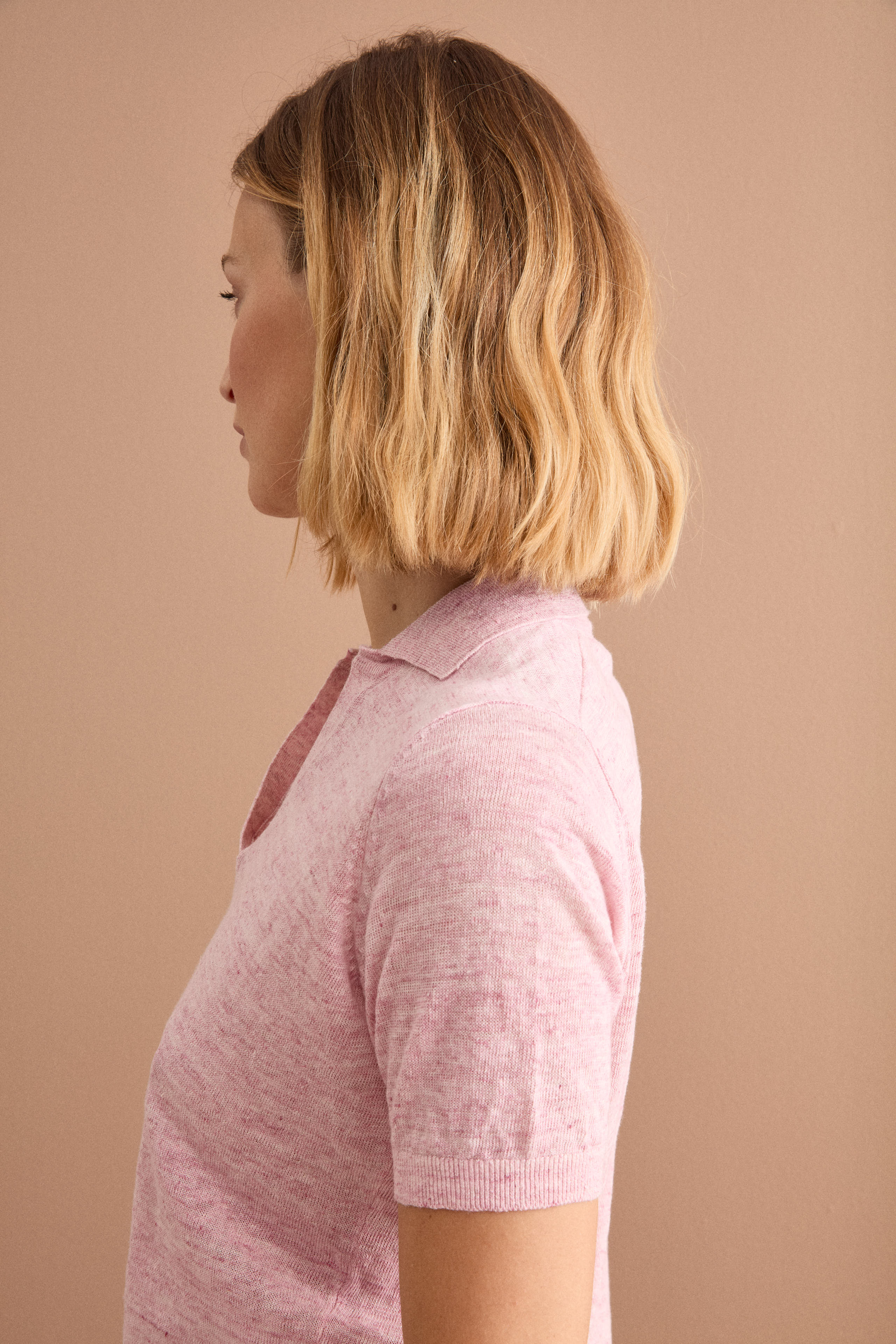 Damen Boxy Polo mit V-Ausschnitt - Rosa