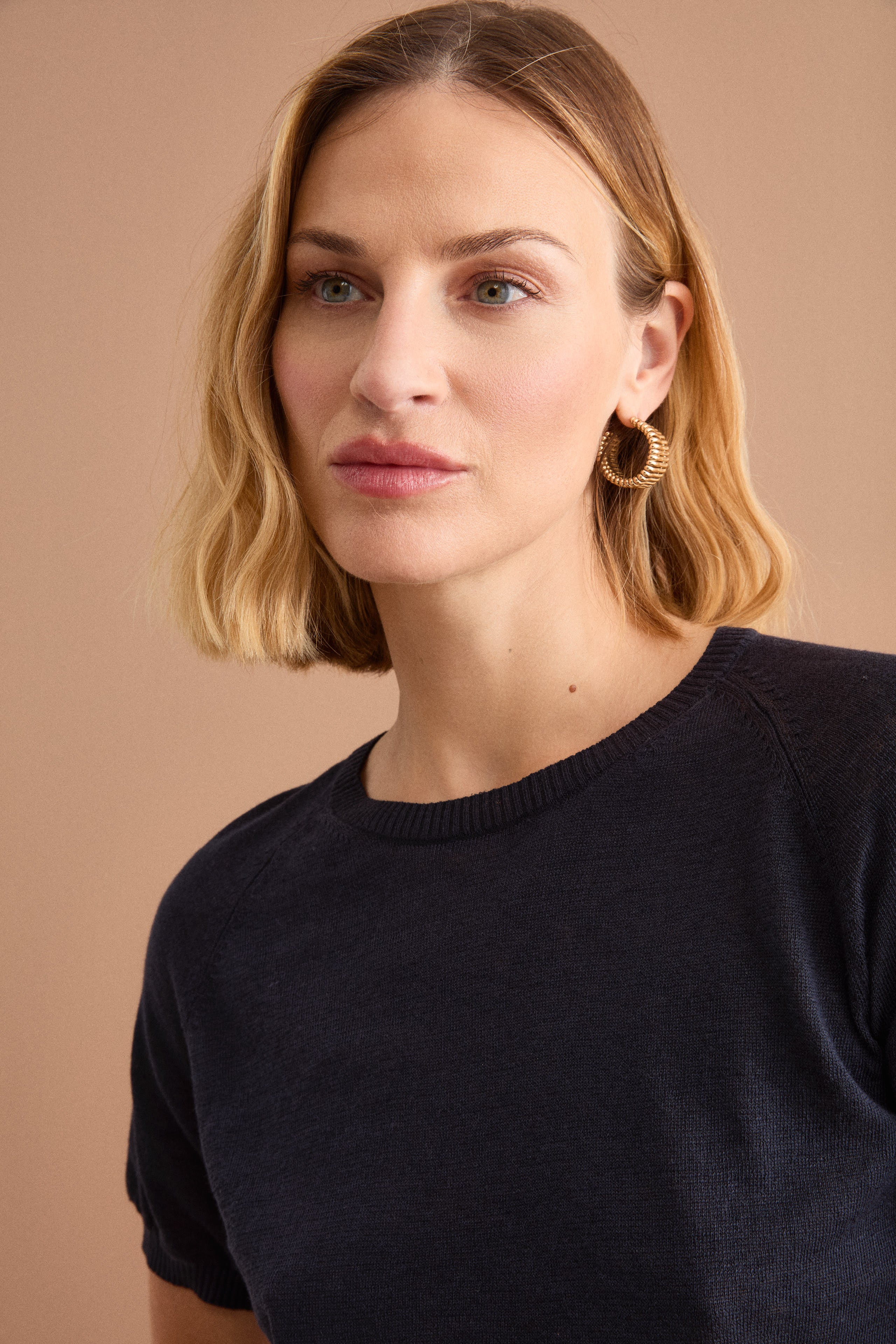 Cropped Boxy-Strickpullover aus Leinenmischung - BLAU