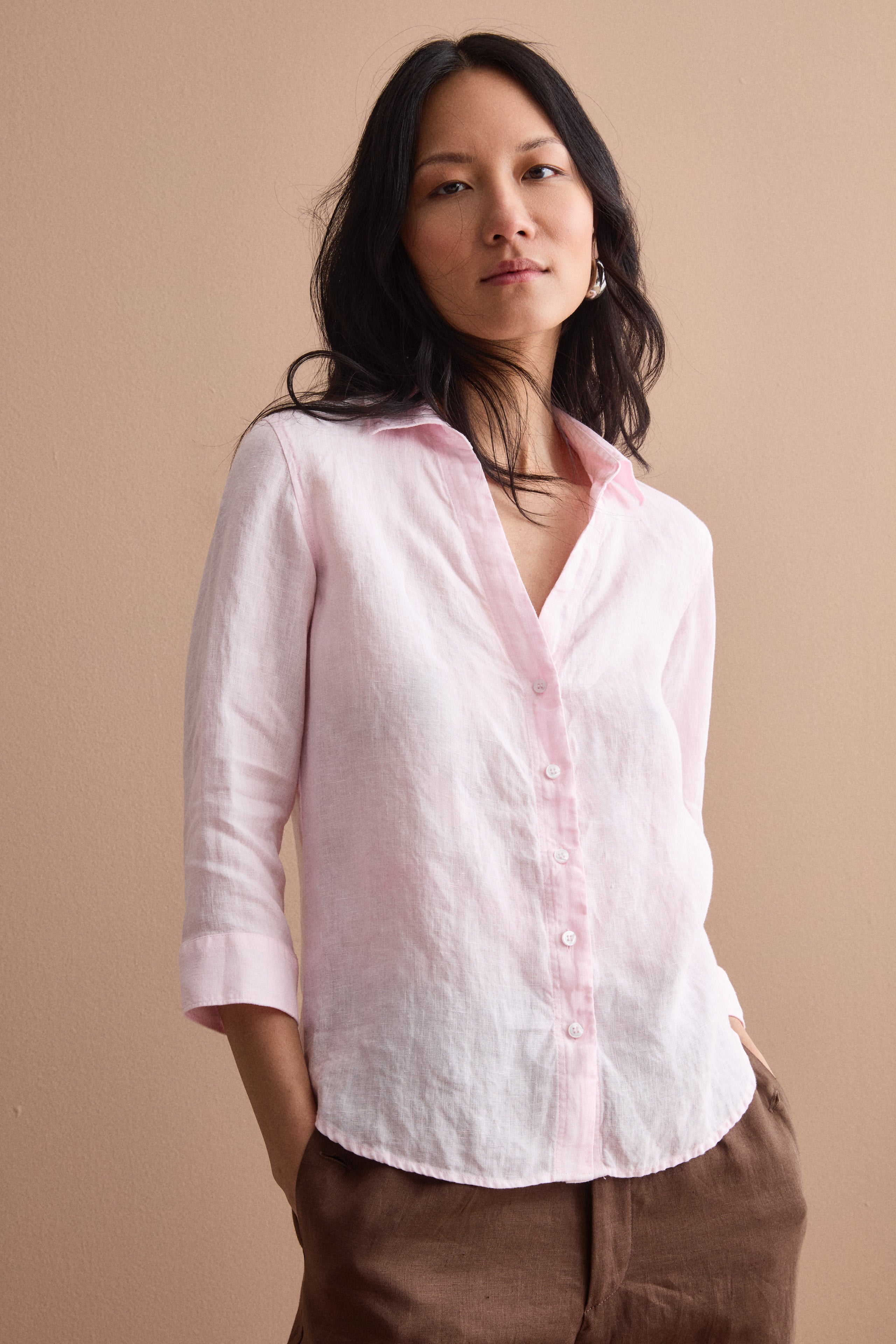 Camicia Over in Lino con Scollo Aperto - ROSA