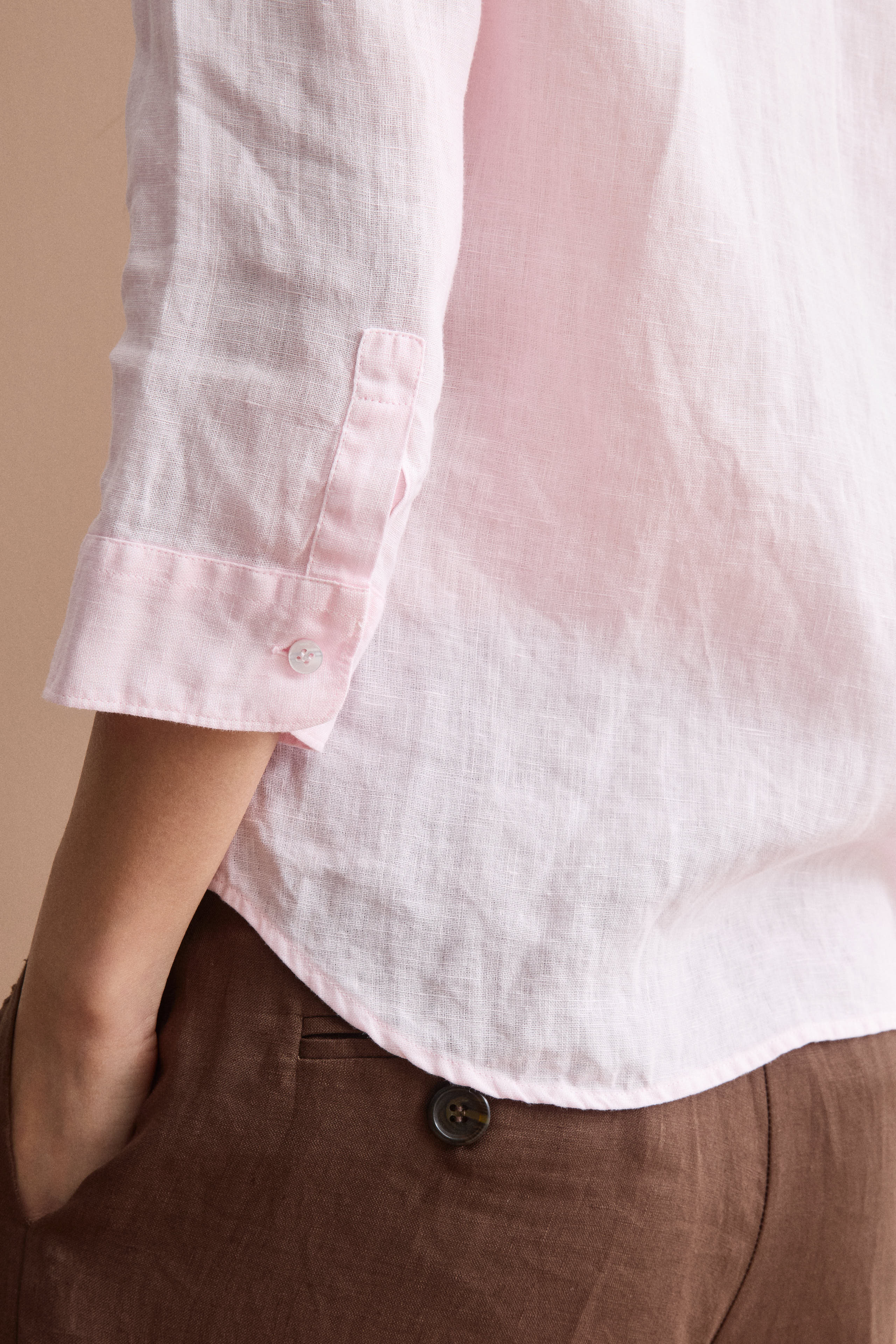 Camicia Over in Lino con Scollo Aperto - ROSA