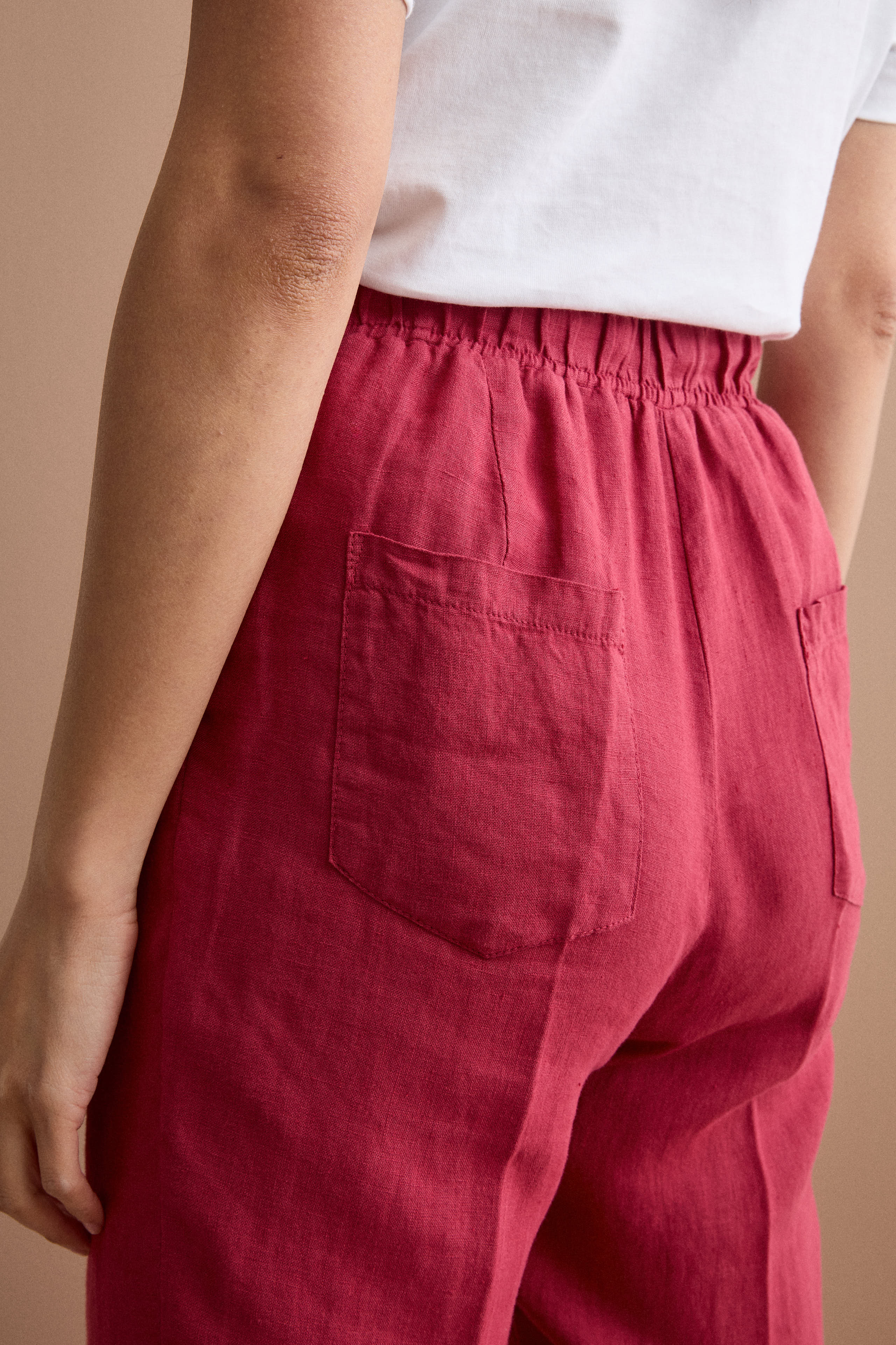 Pantalone a Sigaretta in Lino con Risvolto - BORDEAUX