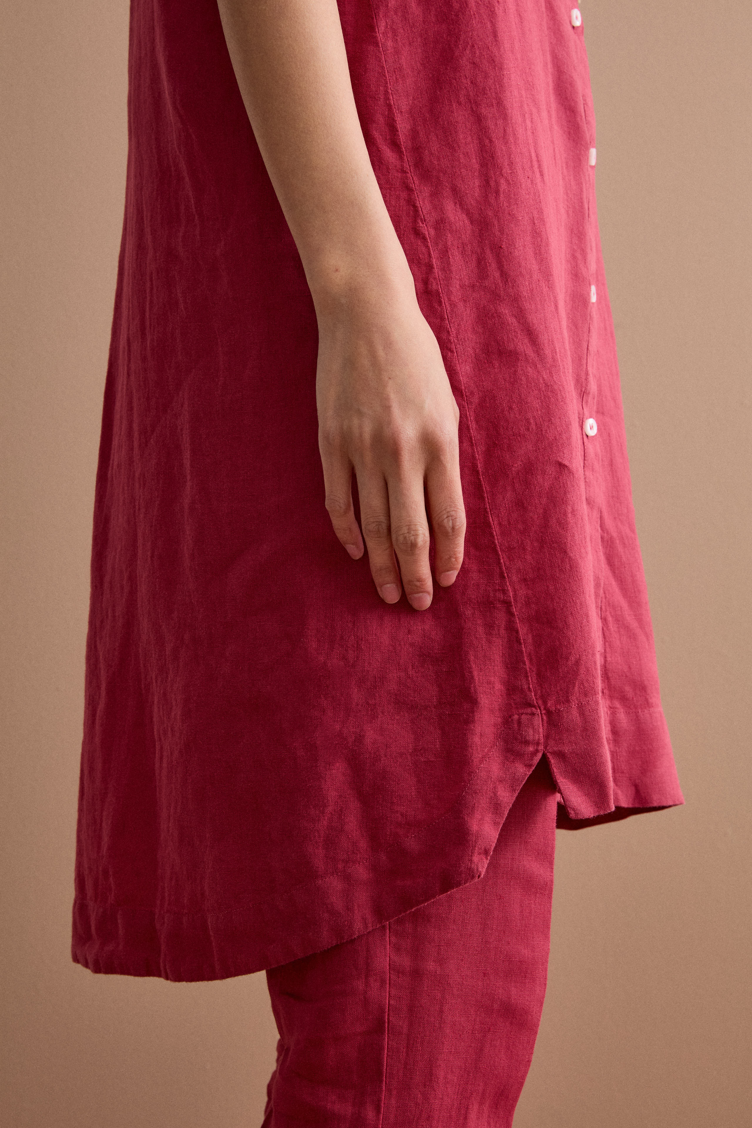Sleeveless Midi Shirt Dress in Linen - Burgundy