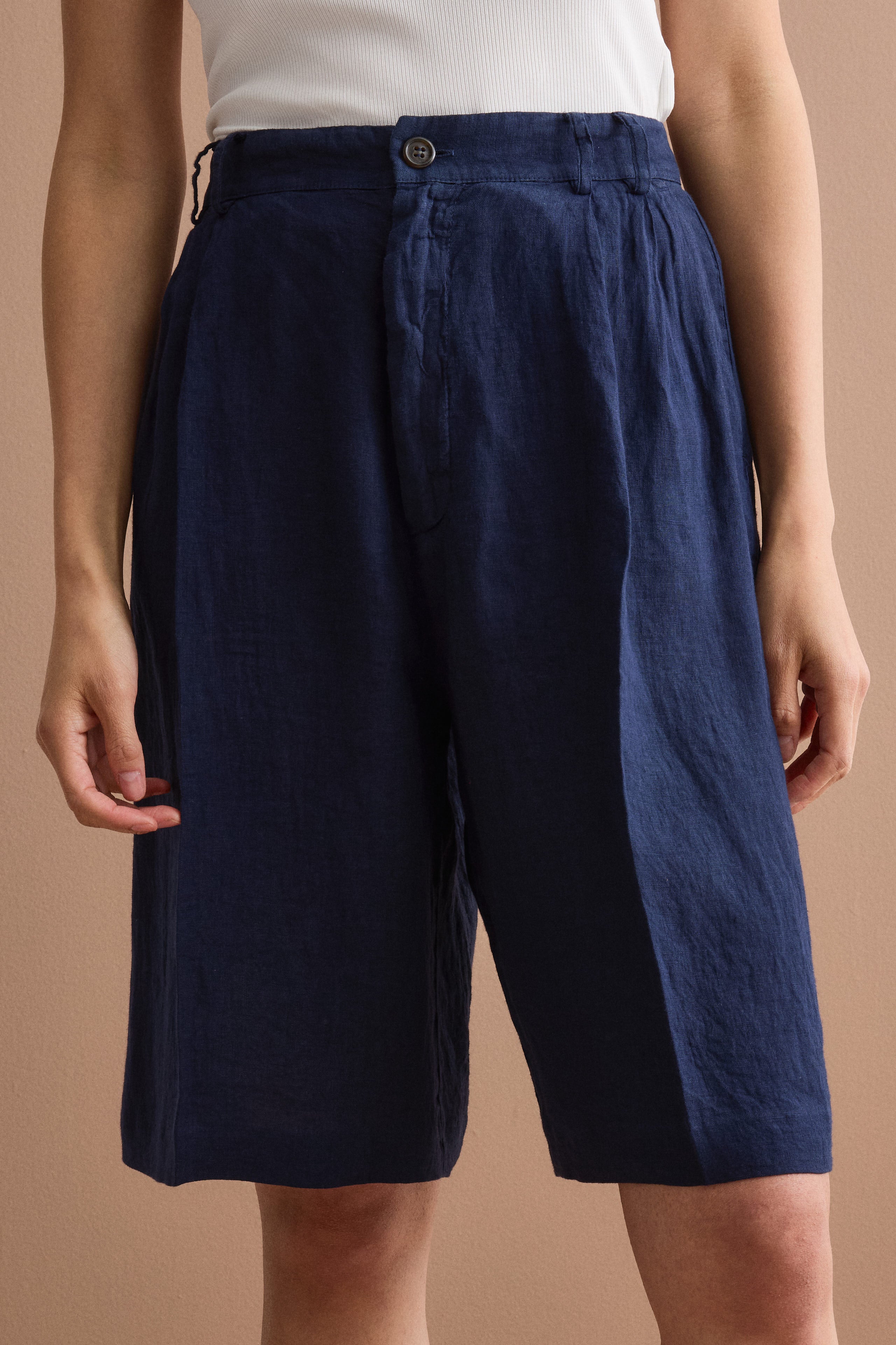 Jorts en lin à pinces - Bleu marine