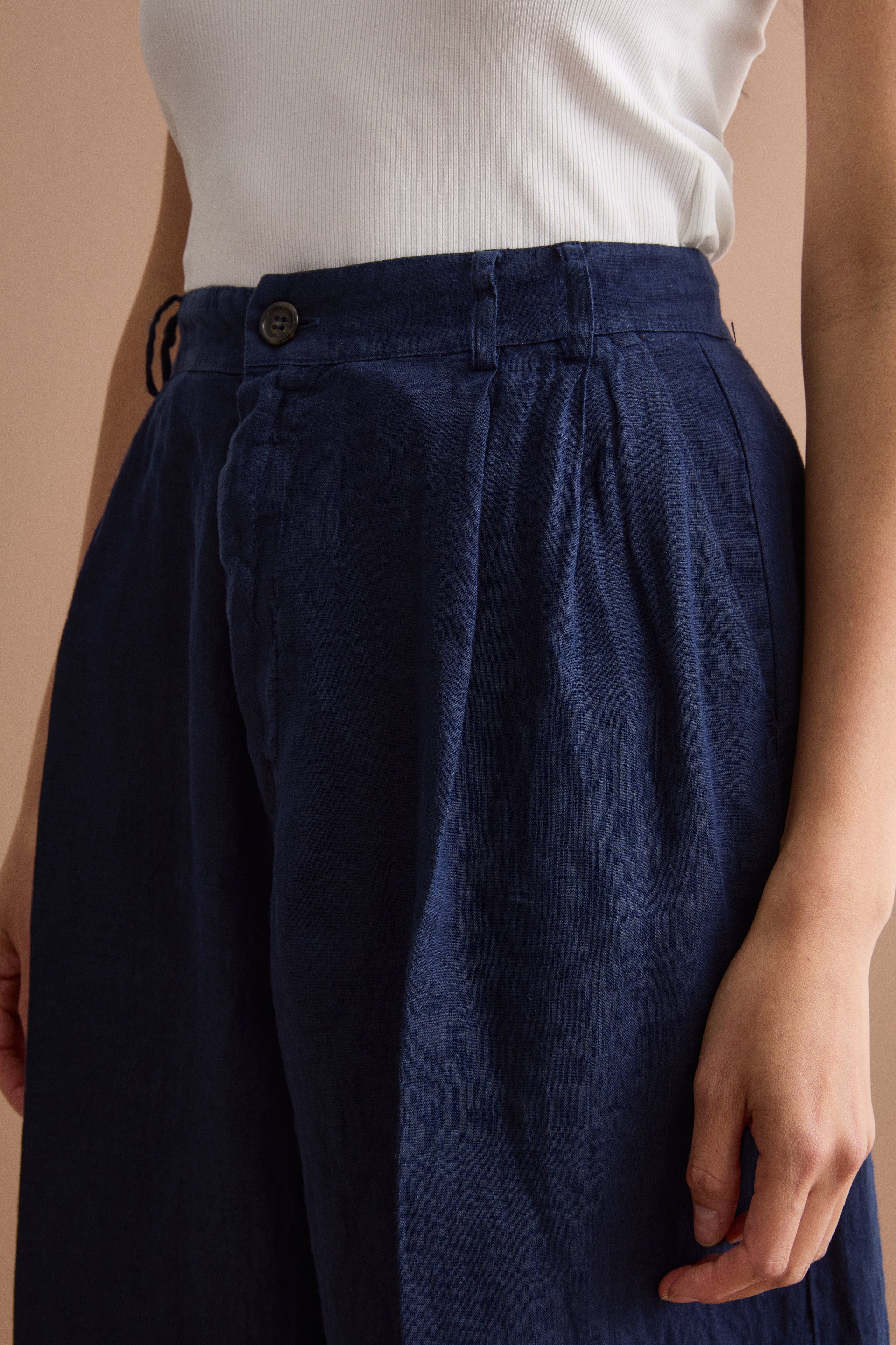 Jorts en lin à pinces - Bleu marine