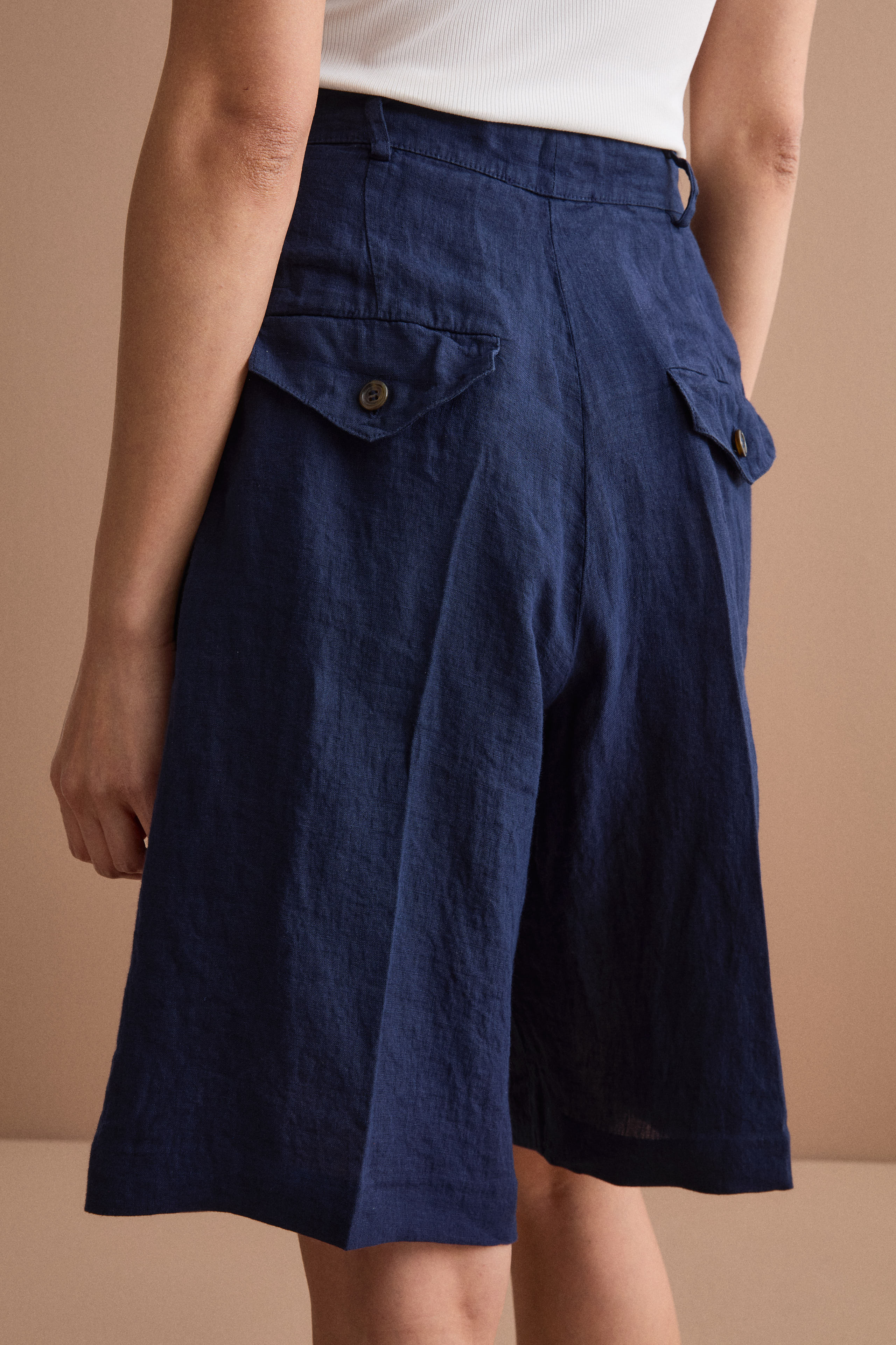 Jorts en lin à pinces - Bleu marine
