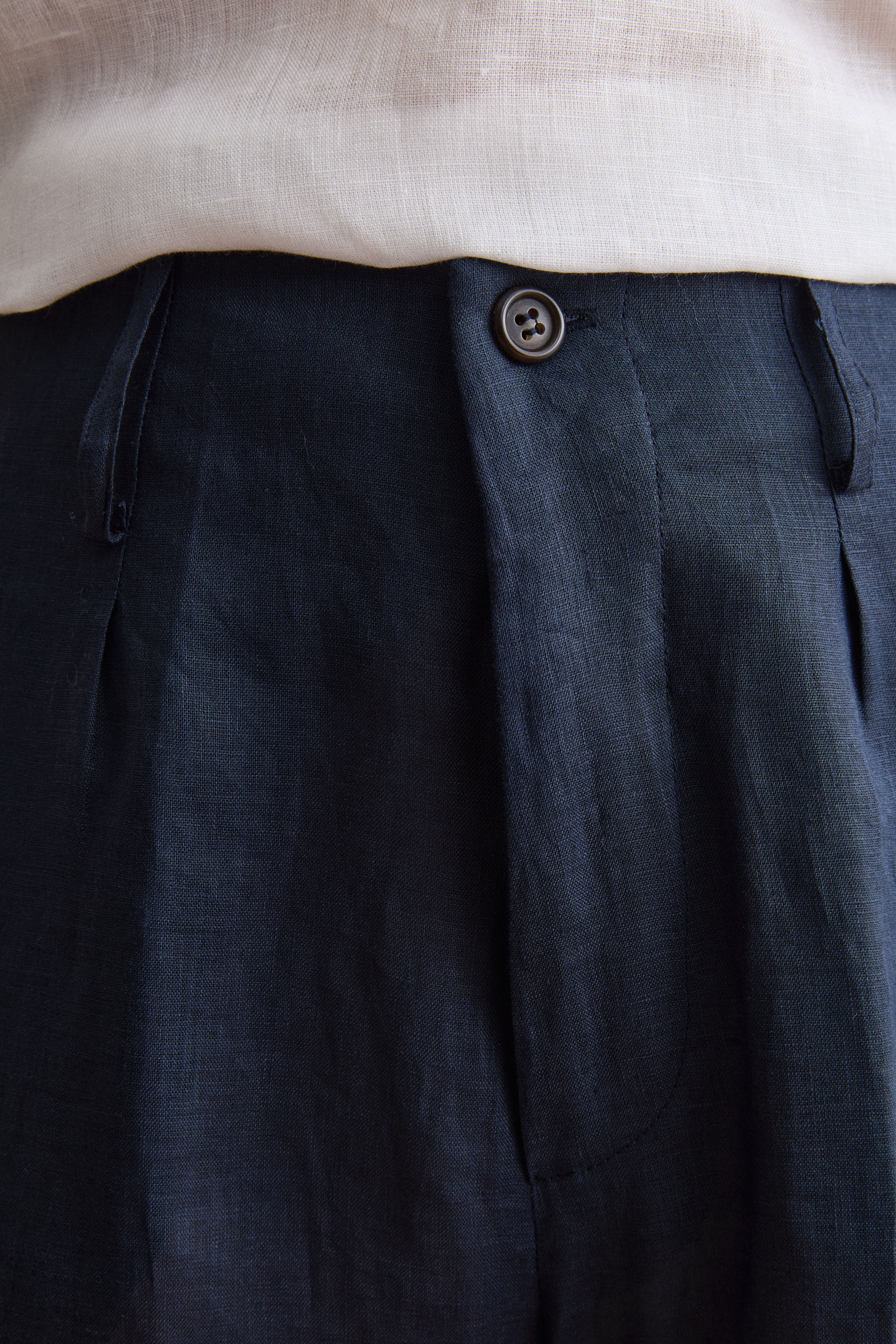 Cargo Linen Trousers with Pleats - Navy blue