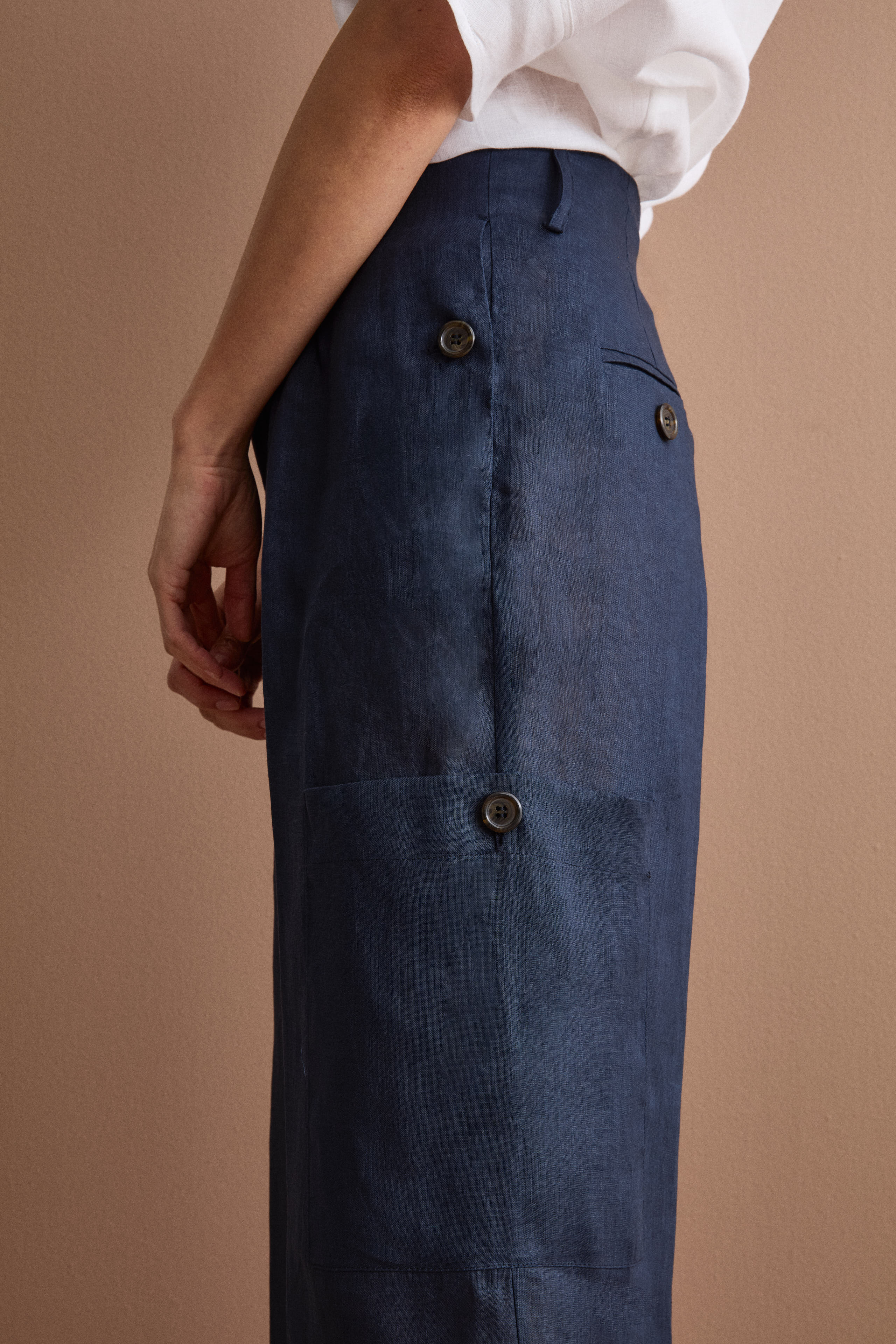 Pantalone Cargo in Lino con Pinces - NAVY