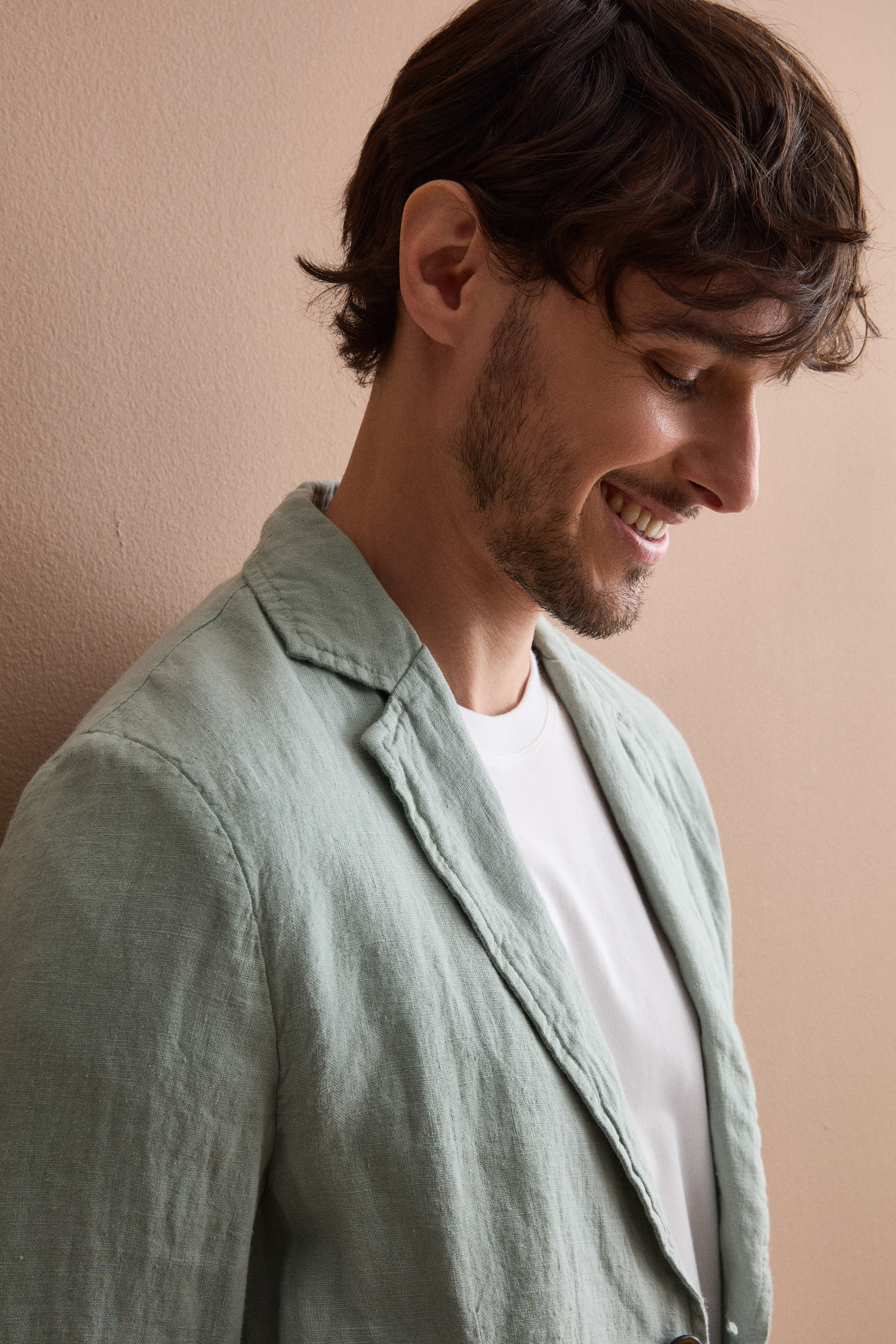 Unlined Regular Fit Linen Jacket - GREEN