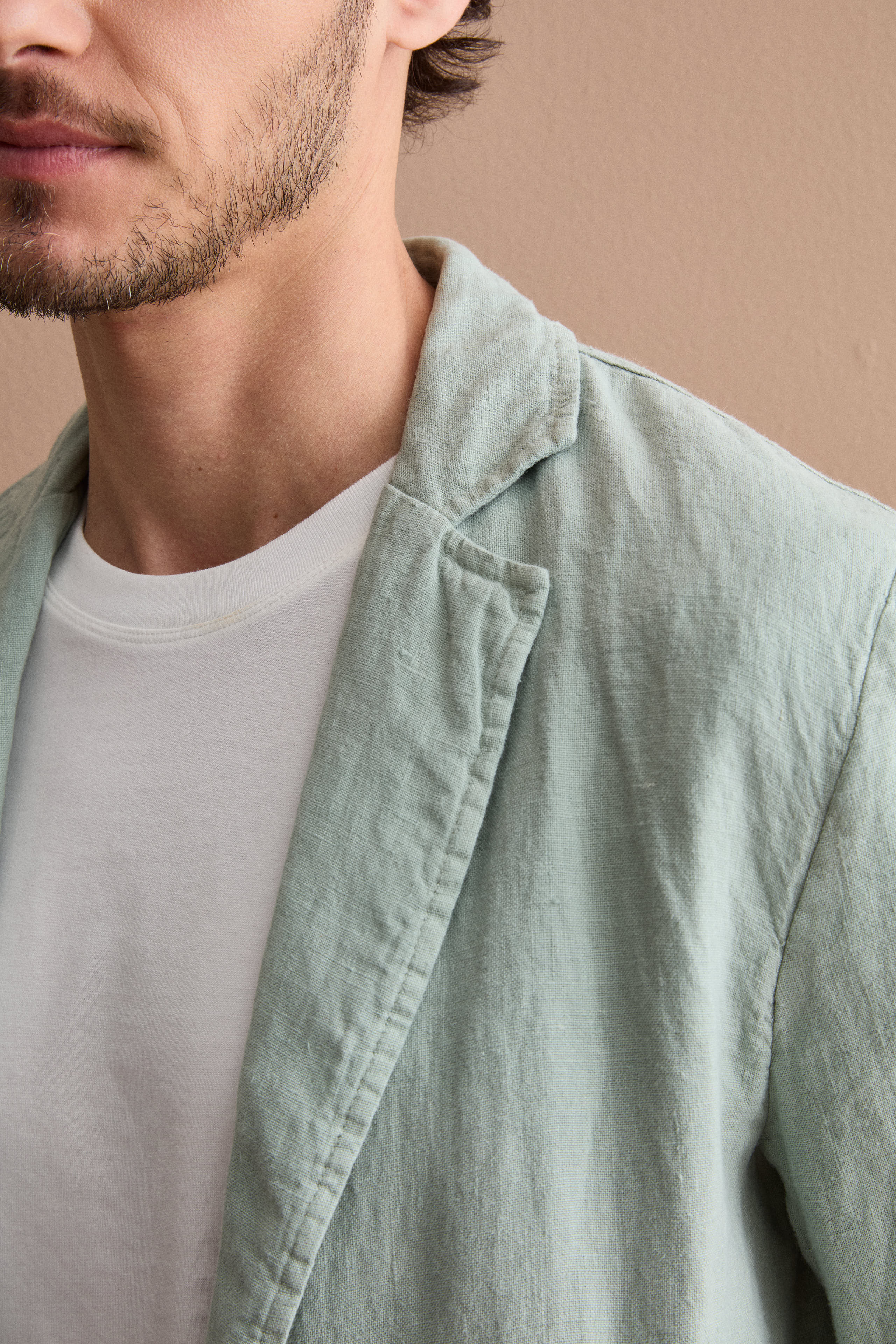 Unlined Regular Fit Linen Jacket - GREEN