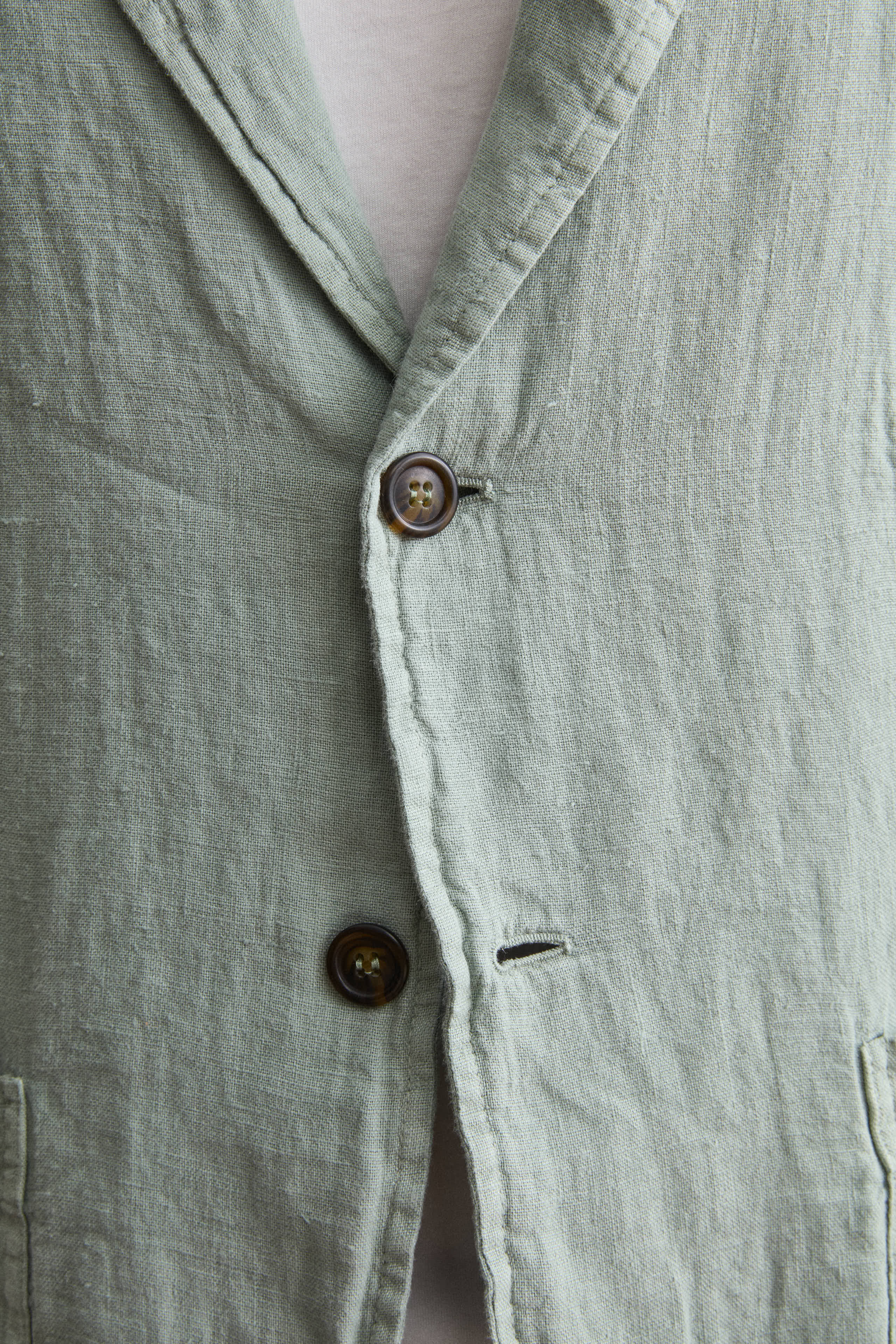 Unlined Regular Fit Linen Jacket - GREEN
