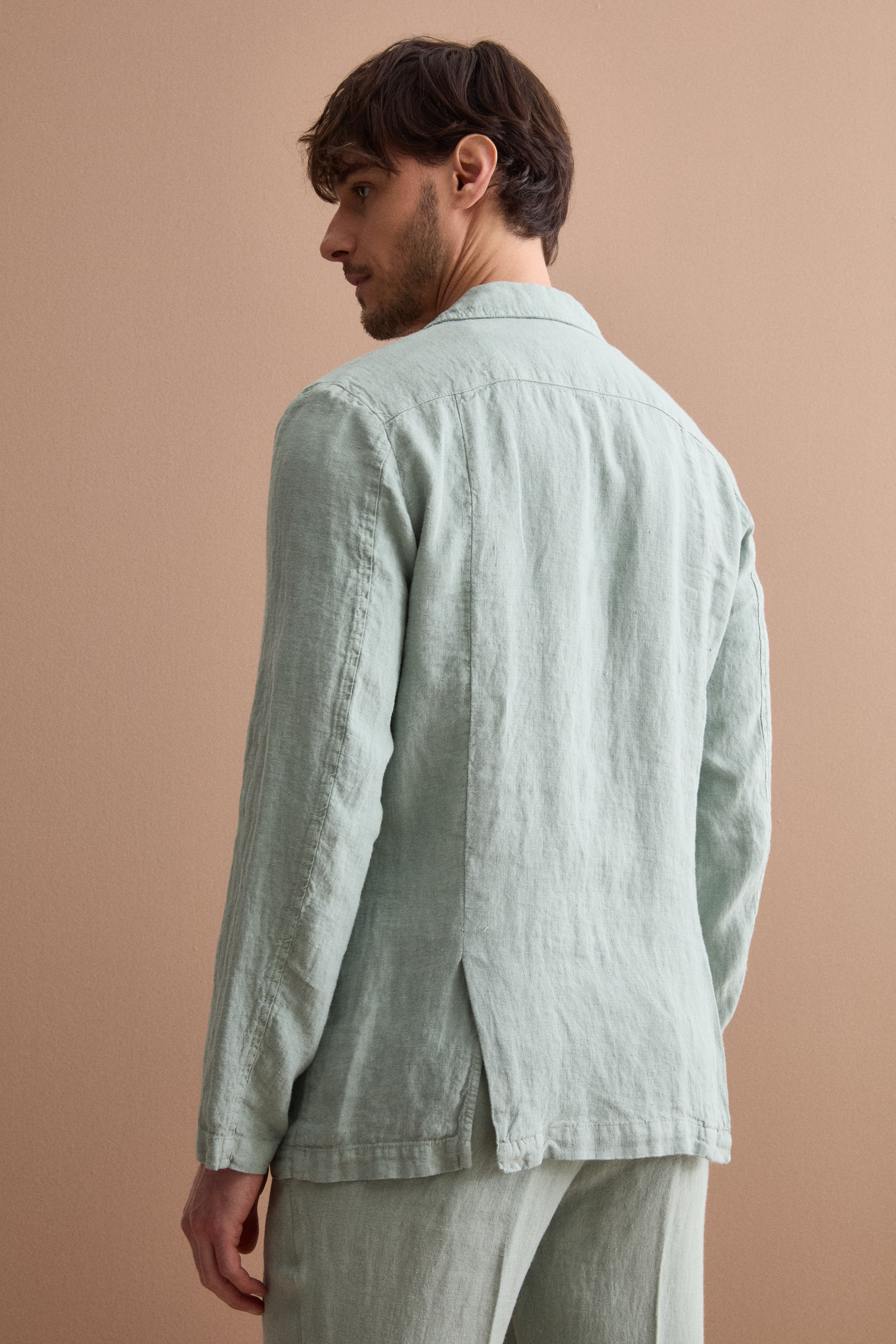 Unlined Regular Fit Linen Jacket - GREEN