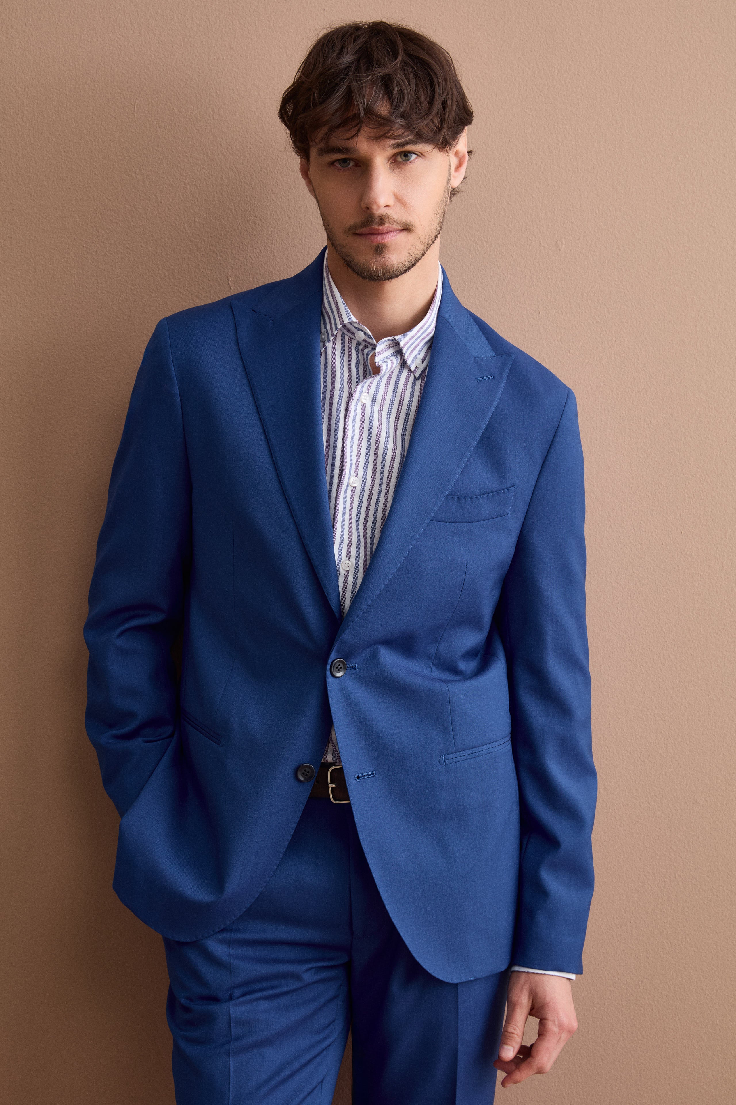 Men’s elegant slim-fit virgin wool suit - Royal blue