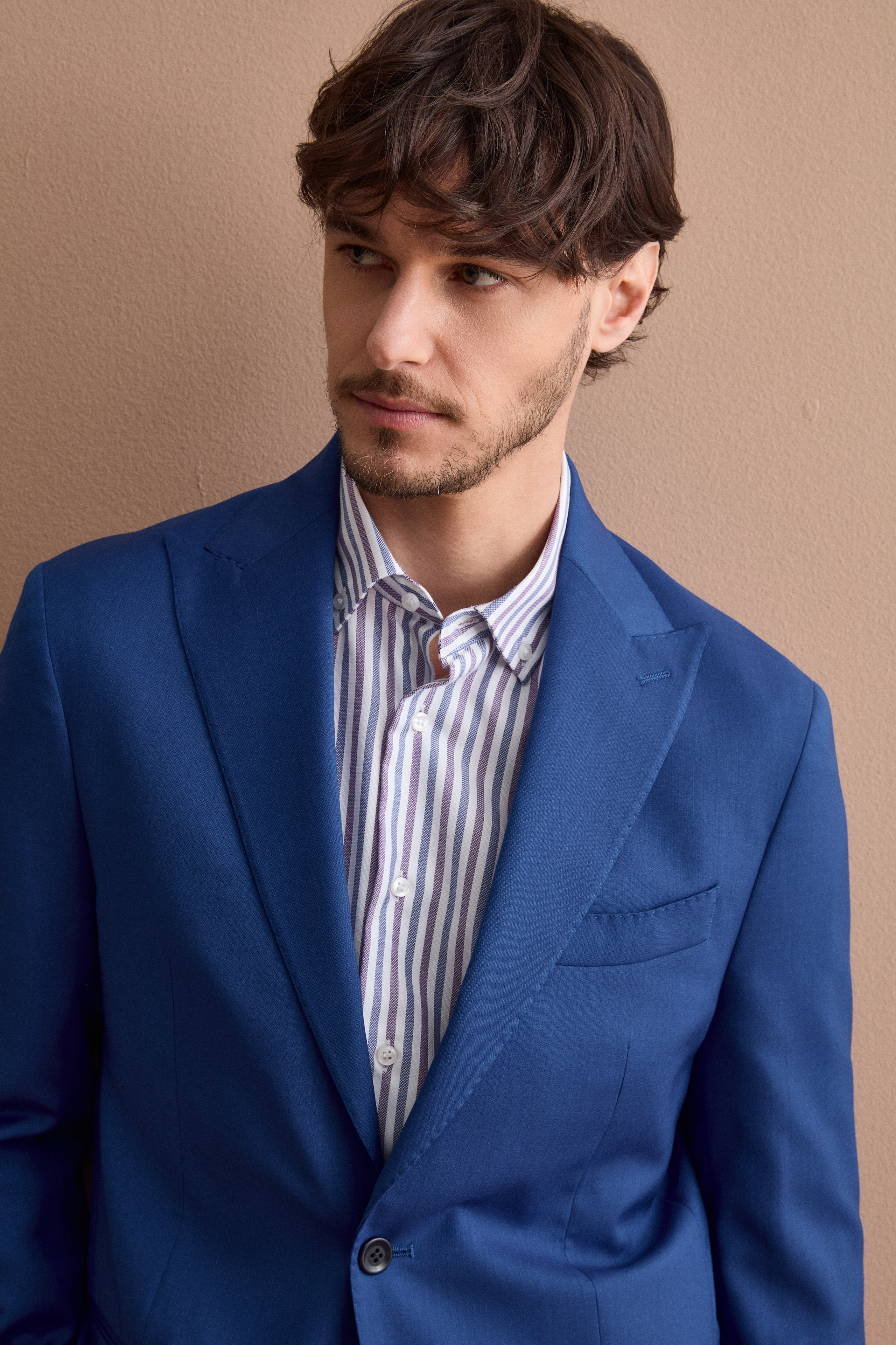 Men’s elegant slim-fit virgin wool suit - Royal blue