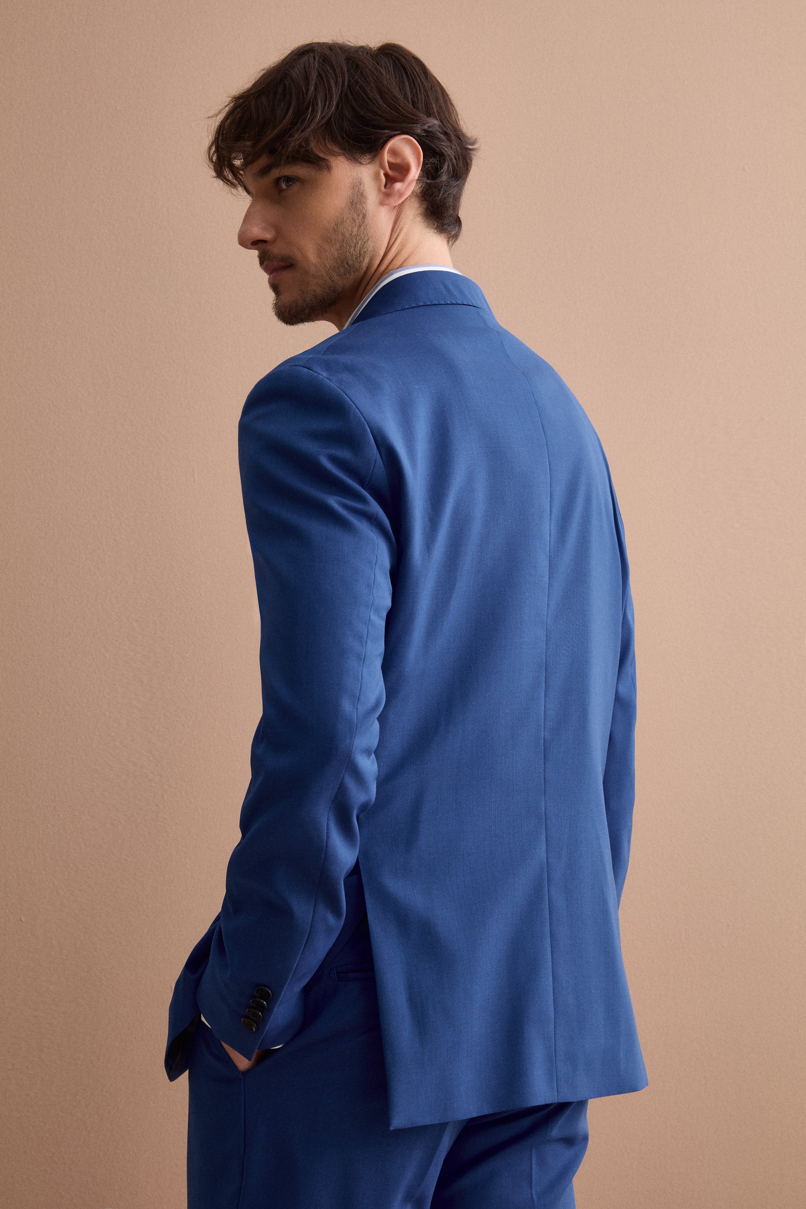 Men’s elegant slim-fit virgin wool suit - Royal blue
