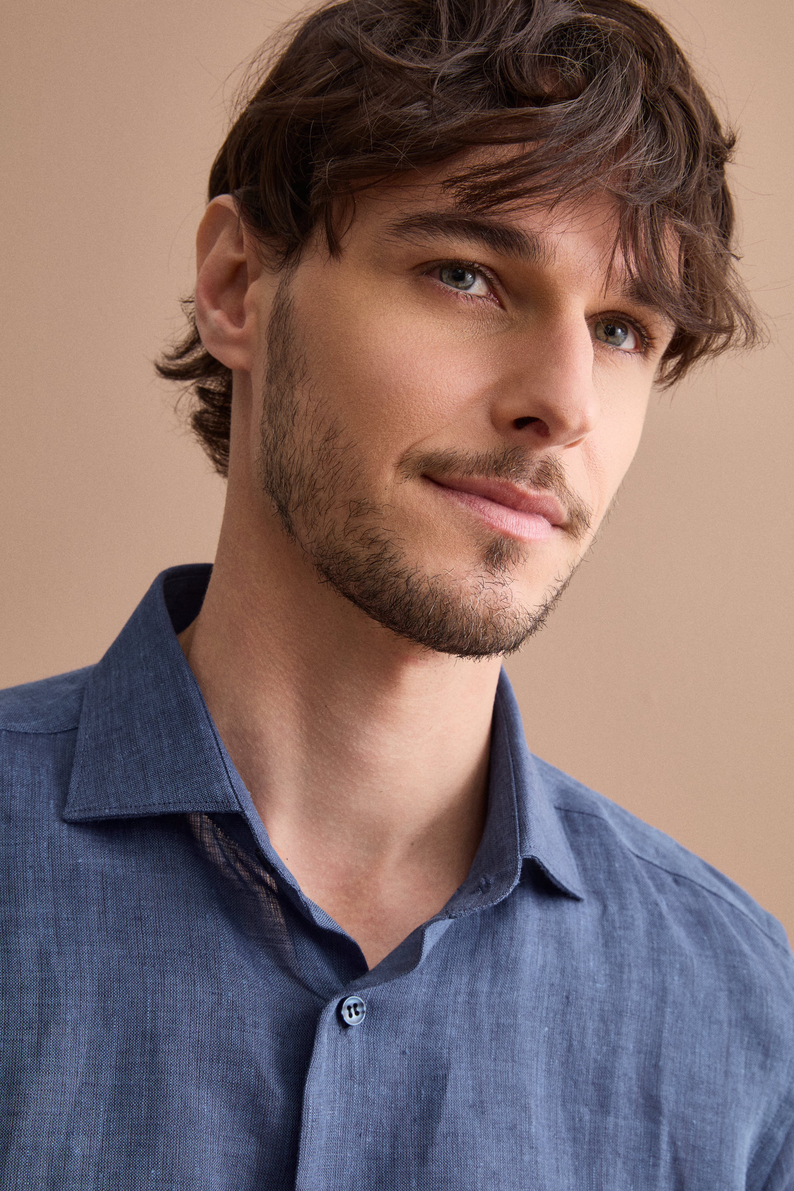 Men’s casual slim-fit linen shirt - BLUE