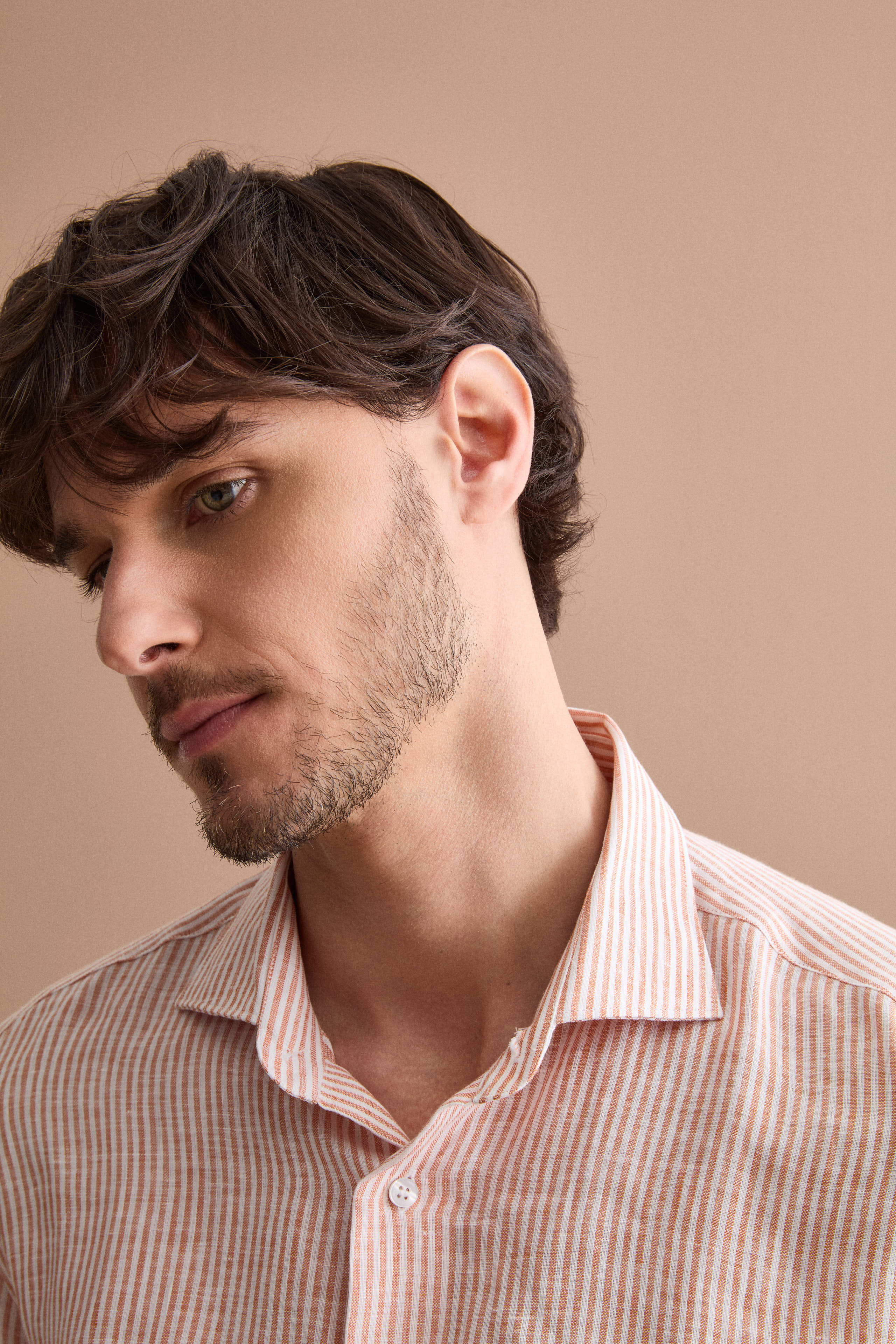 Striped linen custom-fit shirt - Rust Striped