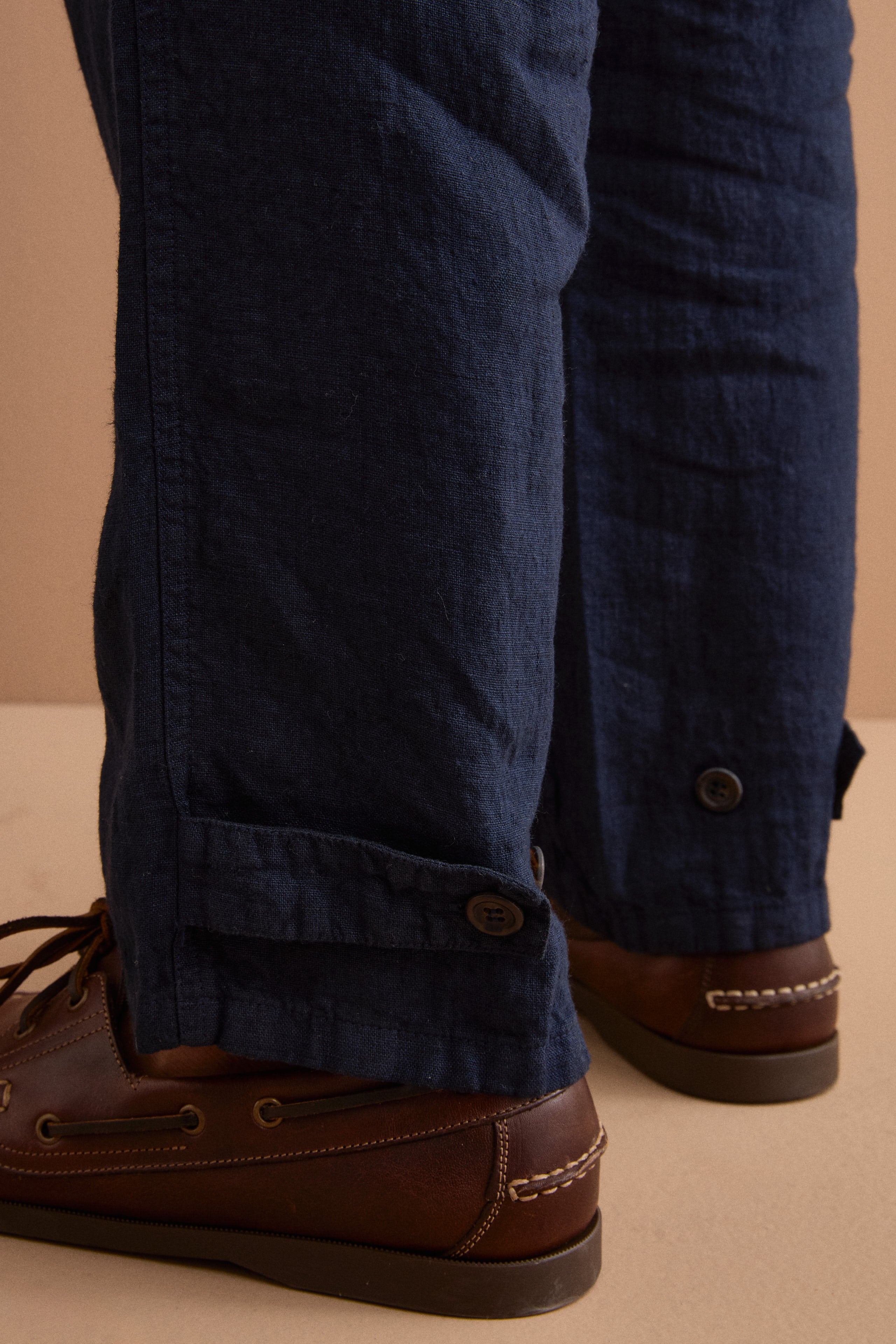 Straight-Linen-Hose mit Taschen und verstellbarem Beinabschluss - BLAU