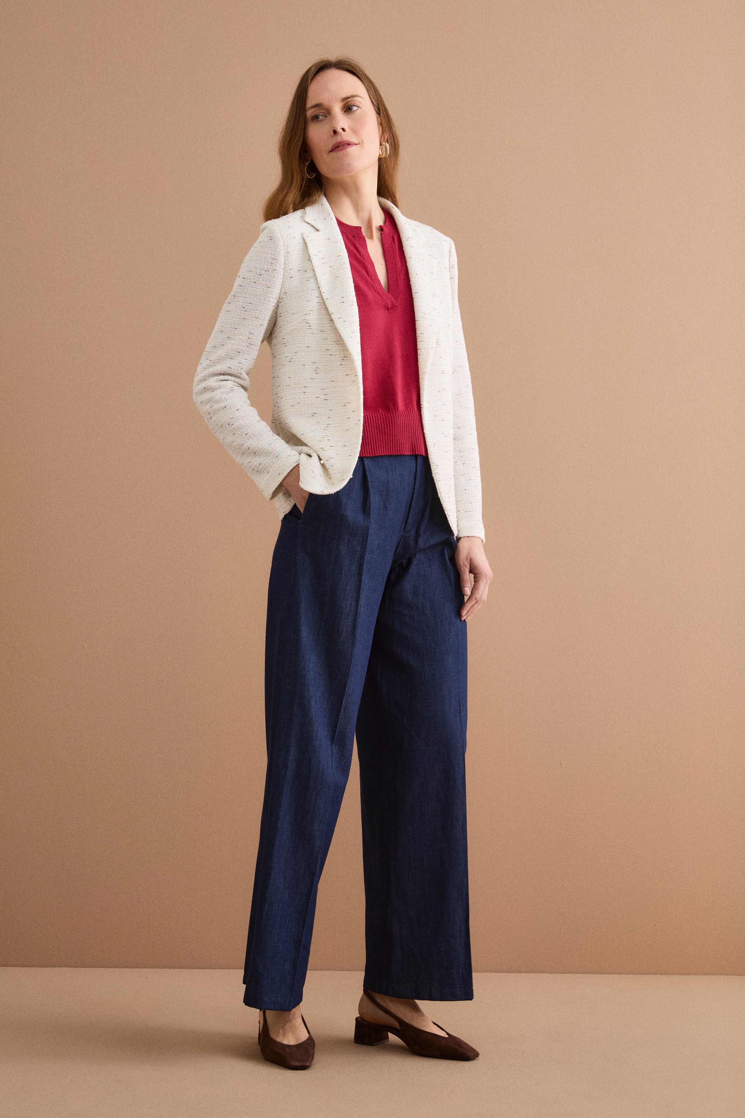 Offene Jacke aus Baumwoll-Bouclé-Mix mit Lurex - WEISS