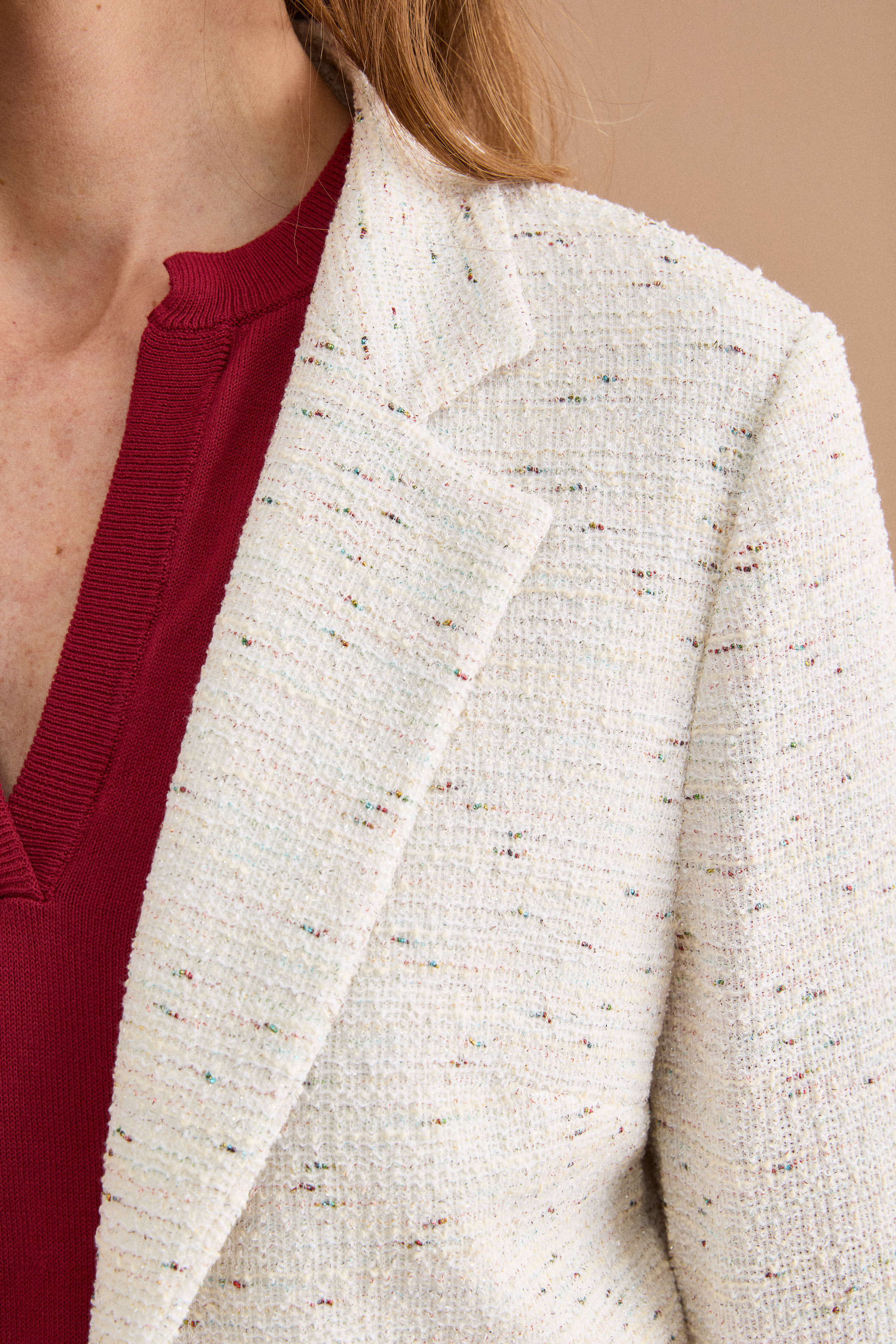Offene Jacke aus Baumwoll-Bouclé-Mix mit Lurex - WEISS