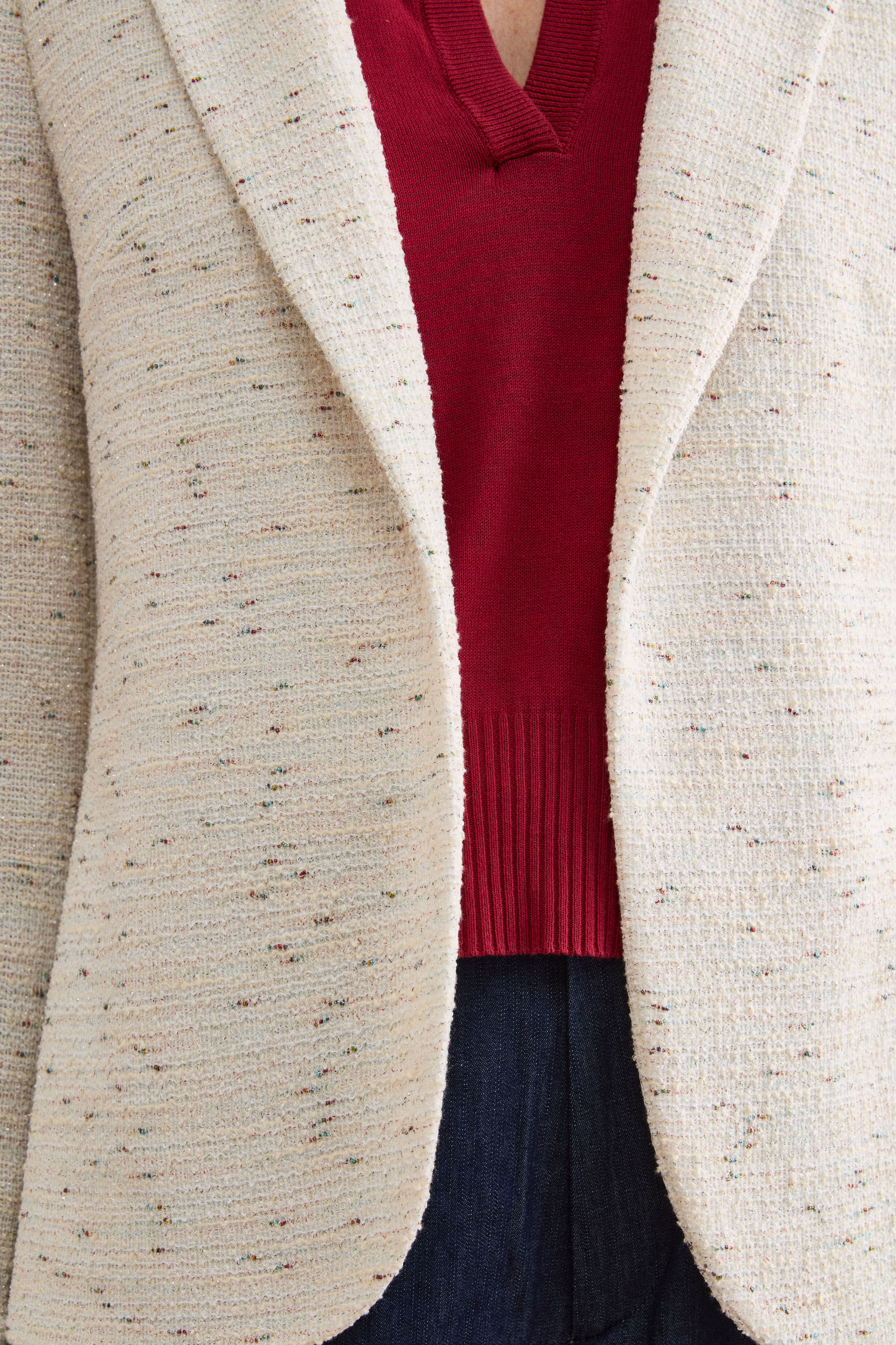 Offene Jacke aus Baumwoll-Bouclé-Mix mit Lurex - WEISS