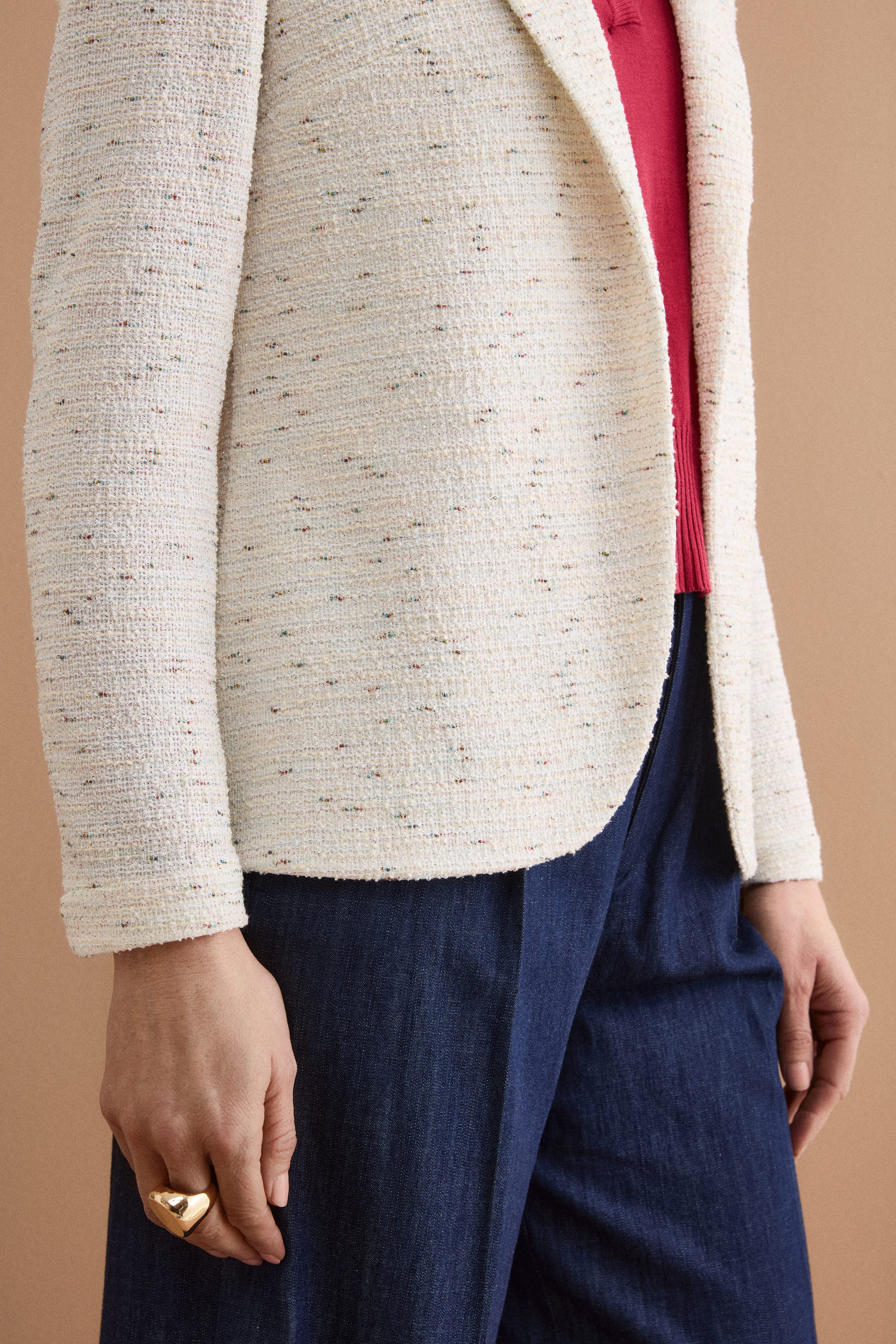Offene Jacke aus Baumwoll-Bouclé-Mix mit Lurex - WEISS