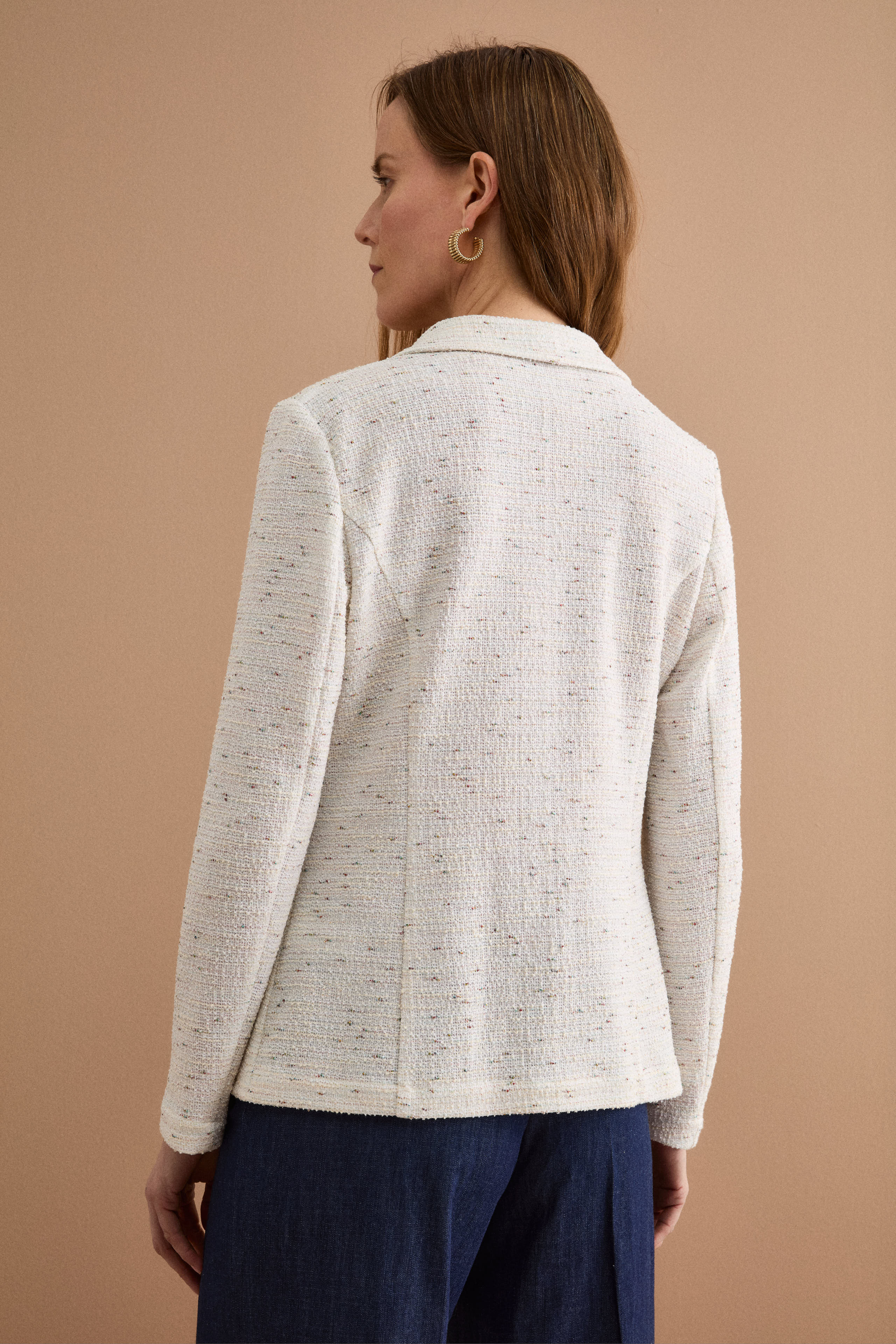 Offene Jacke aus Baumwoll-Bouclé-Mix mit Lurex - WEISS