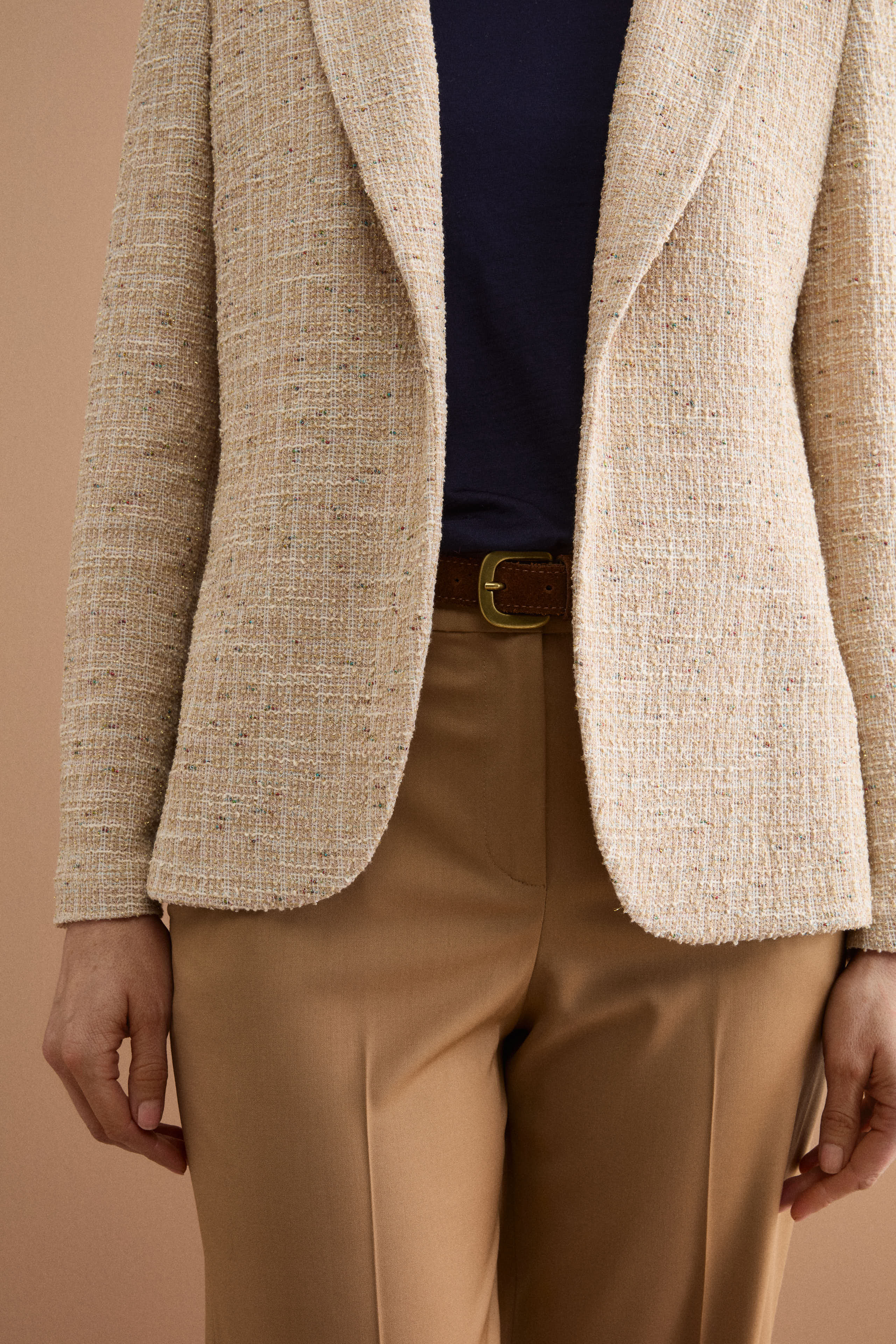 Giacca Aperta in Misto Cotone Bouclé con Lurex - BEIGE
