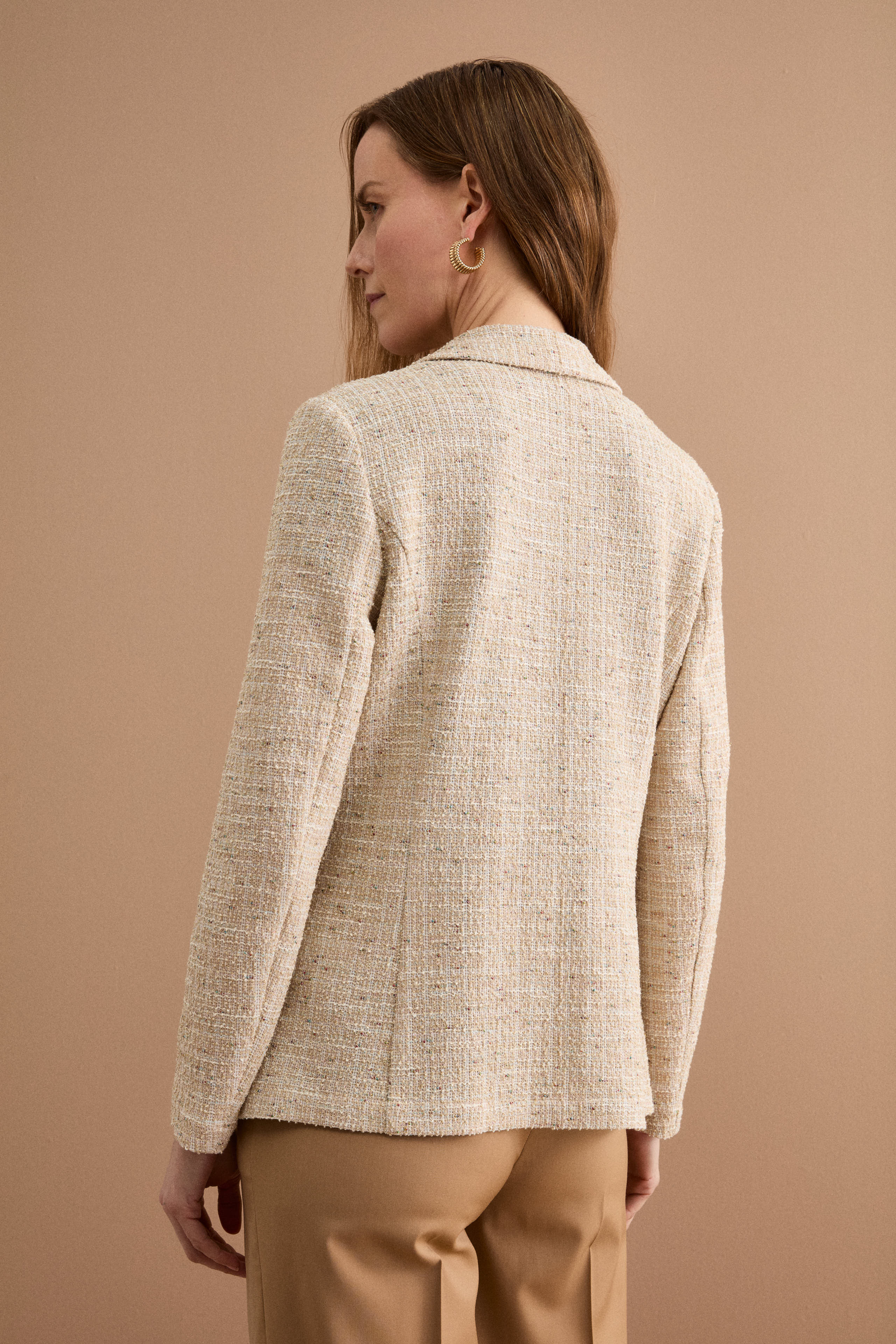Giacca Aperta in Misto Cotone Bouclé con Lurex - BEIGE