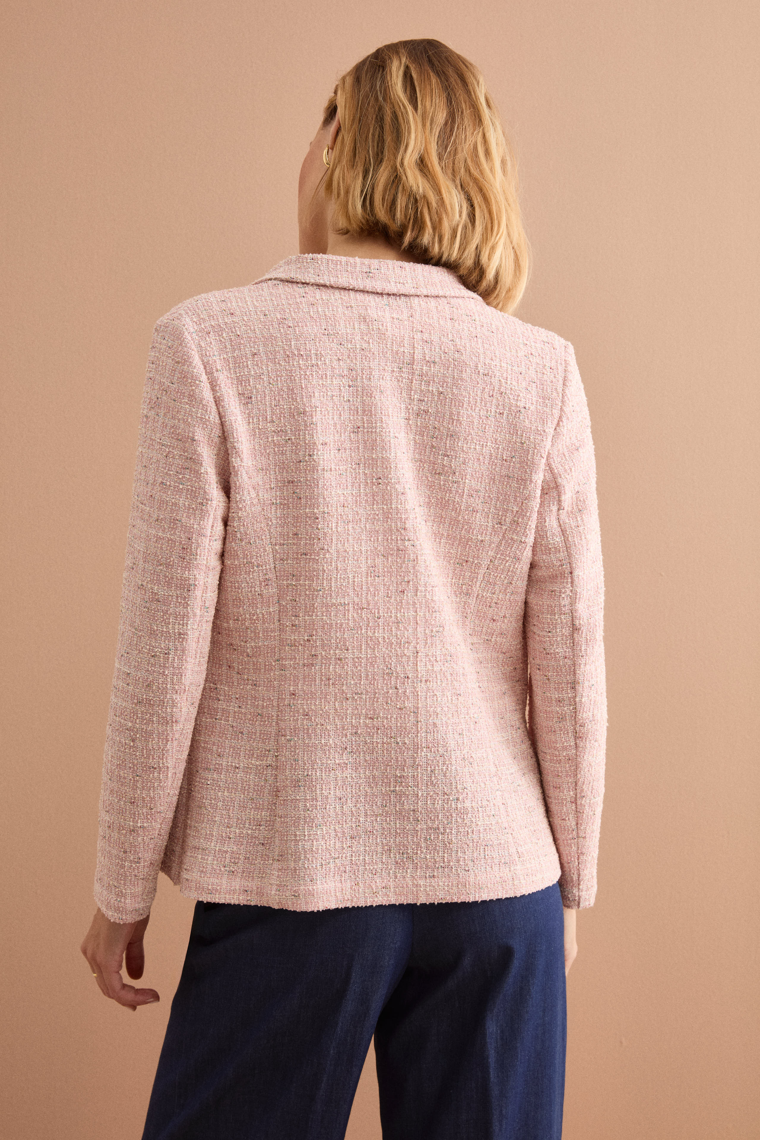 Open Bouclé Cotton Blend Jacket with Lurex - Pink