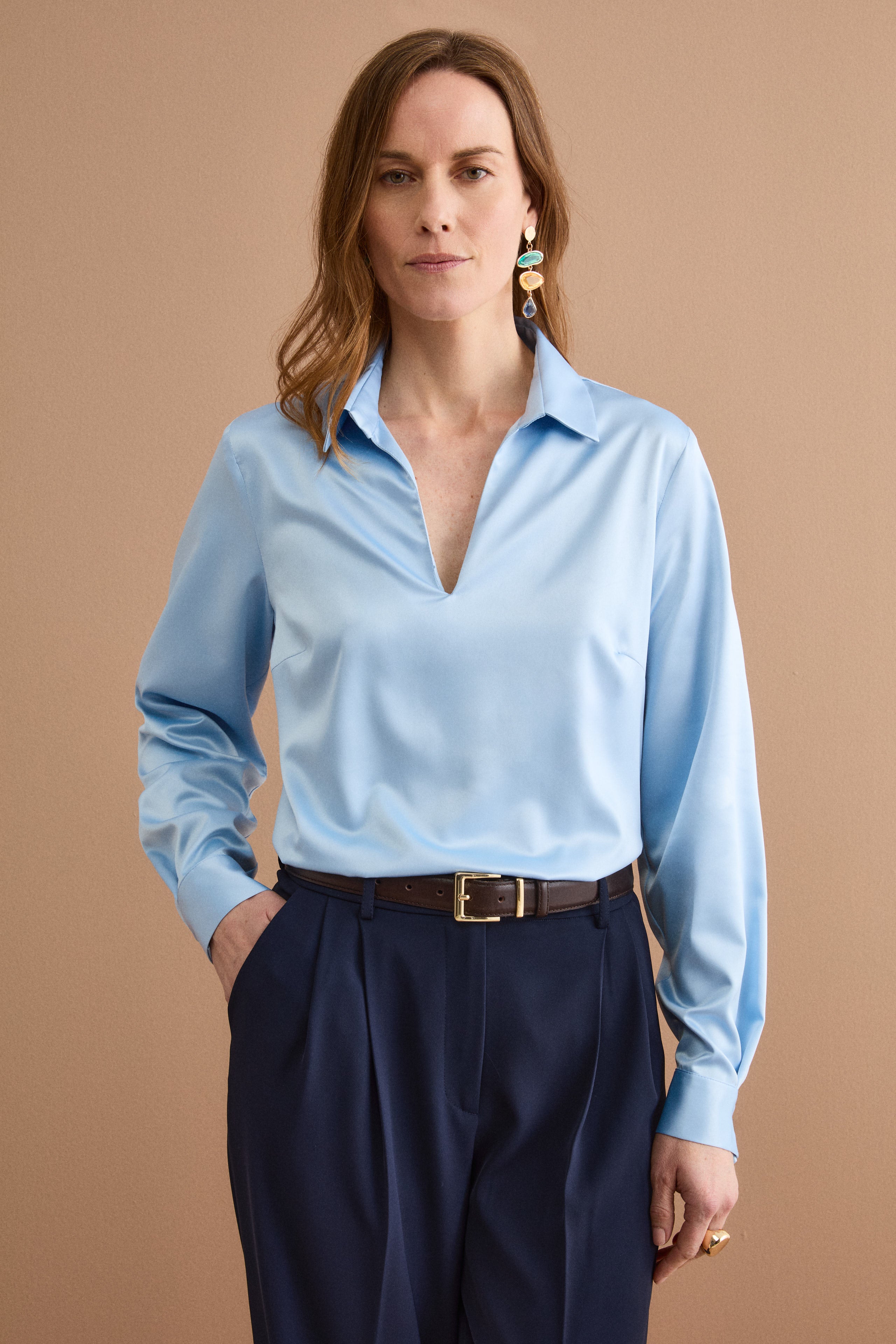 Blouse élégante oversize avec col chemise - Bleu clair