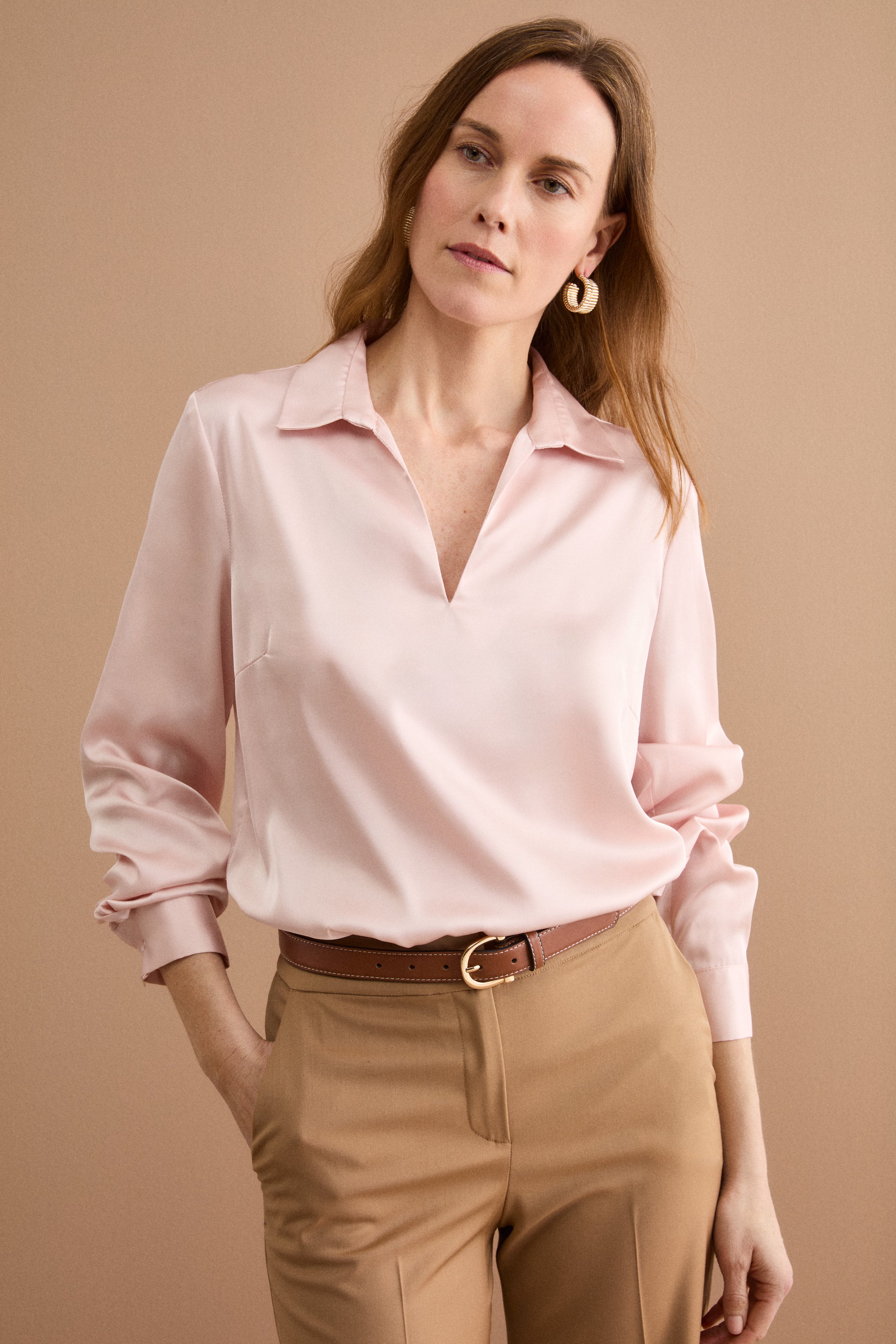 Blouse élégante oversize avec col chemise - Rose