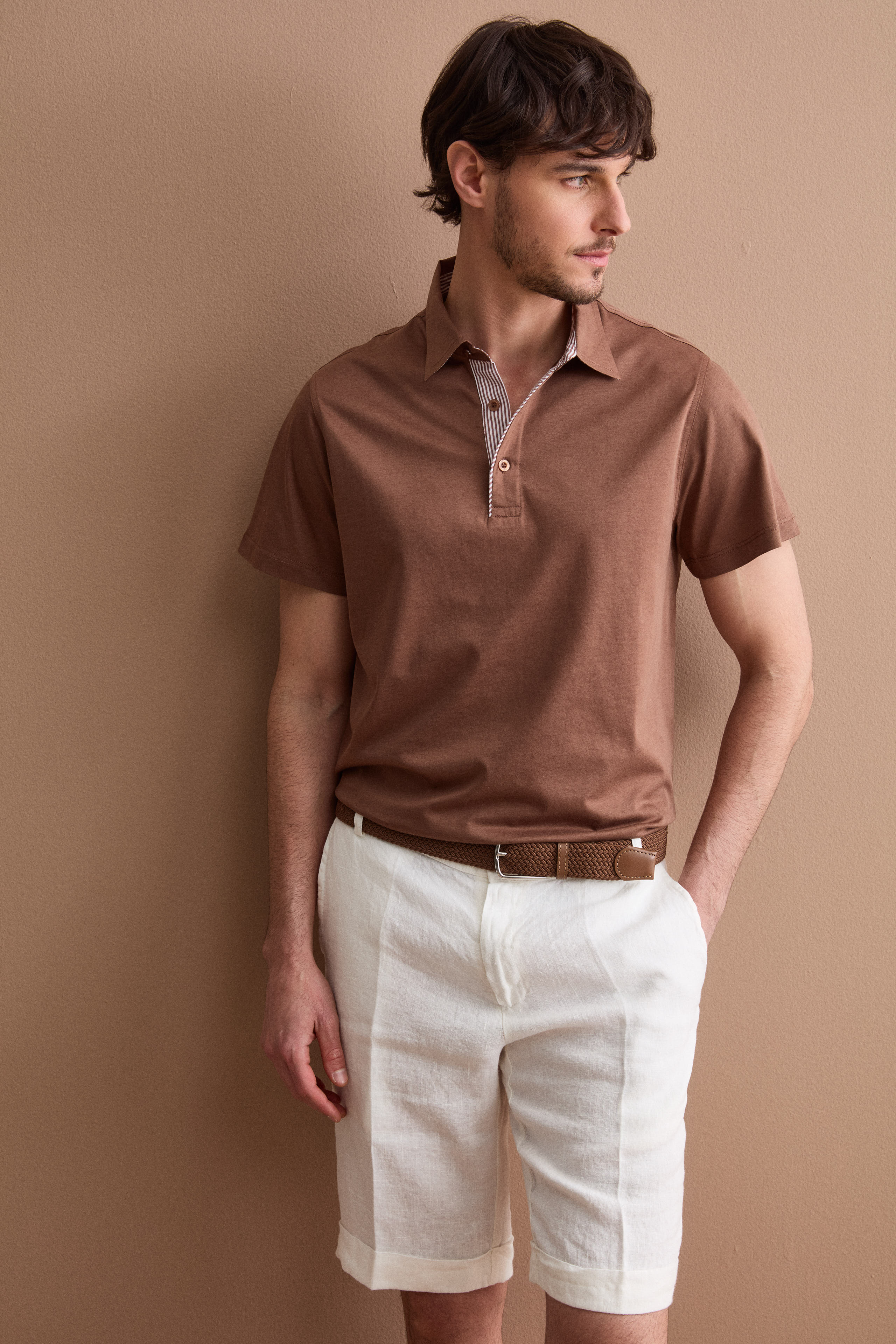 Men’s casual jersey polo shirt - Tobacco brown
