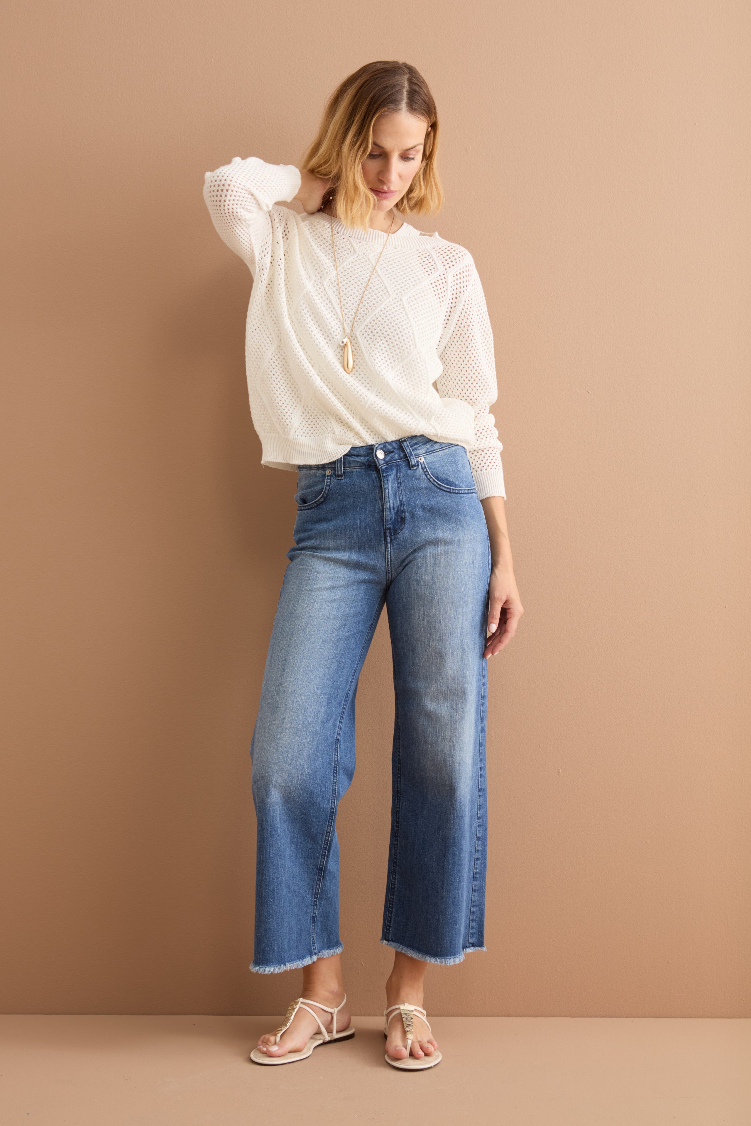 Jeans Straight Fit Sfrangiato in Cotone - DENIM