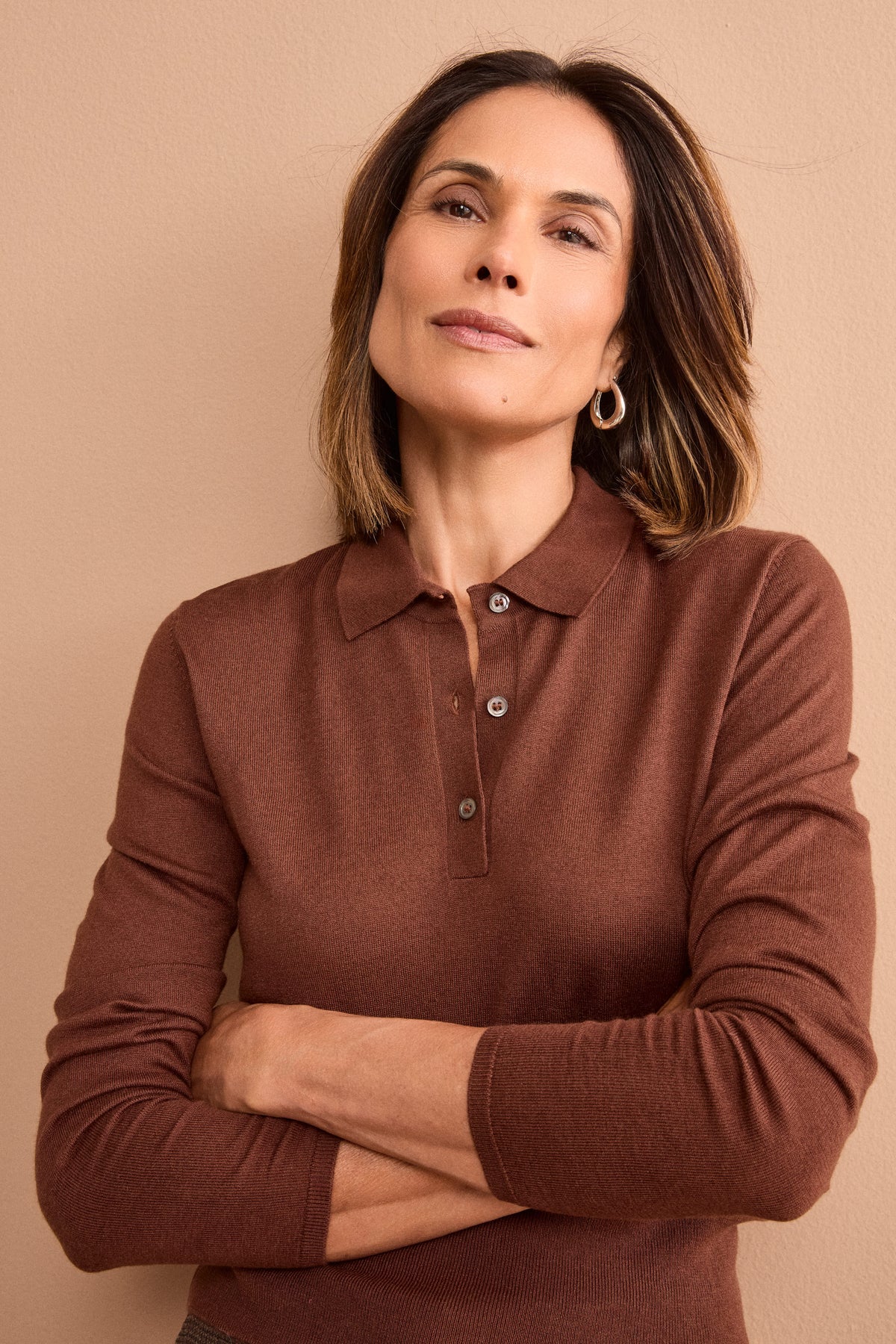Polo Boxy Manica Lunga in Seta e Cashmere - MARRONE