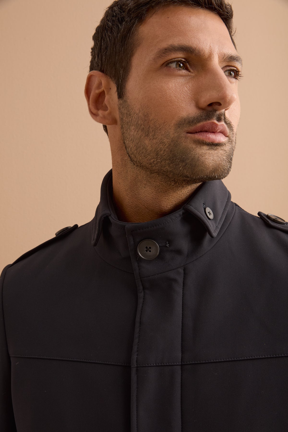 Impermeabile Stretch Monopetto con Zip - BLU