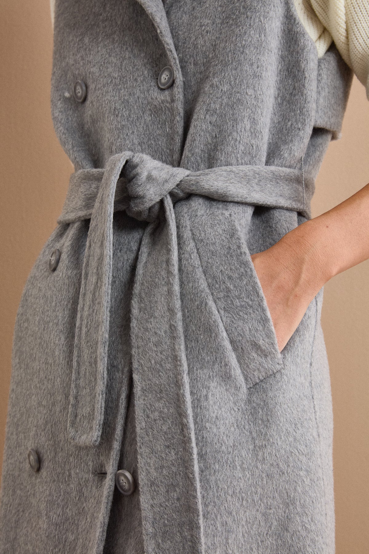 Long Double-Breasted Double-Faced Wool-Blend Vest - GREY
