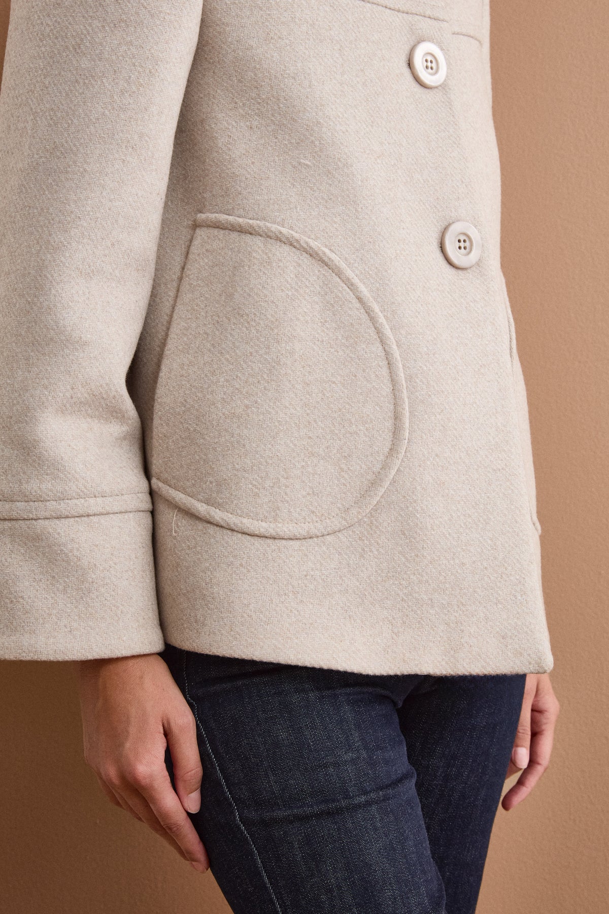 Short Wool-Blend Coat with Shirt Collar - Natural