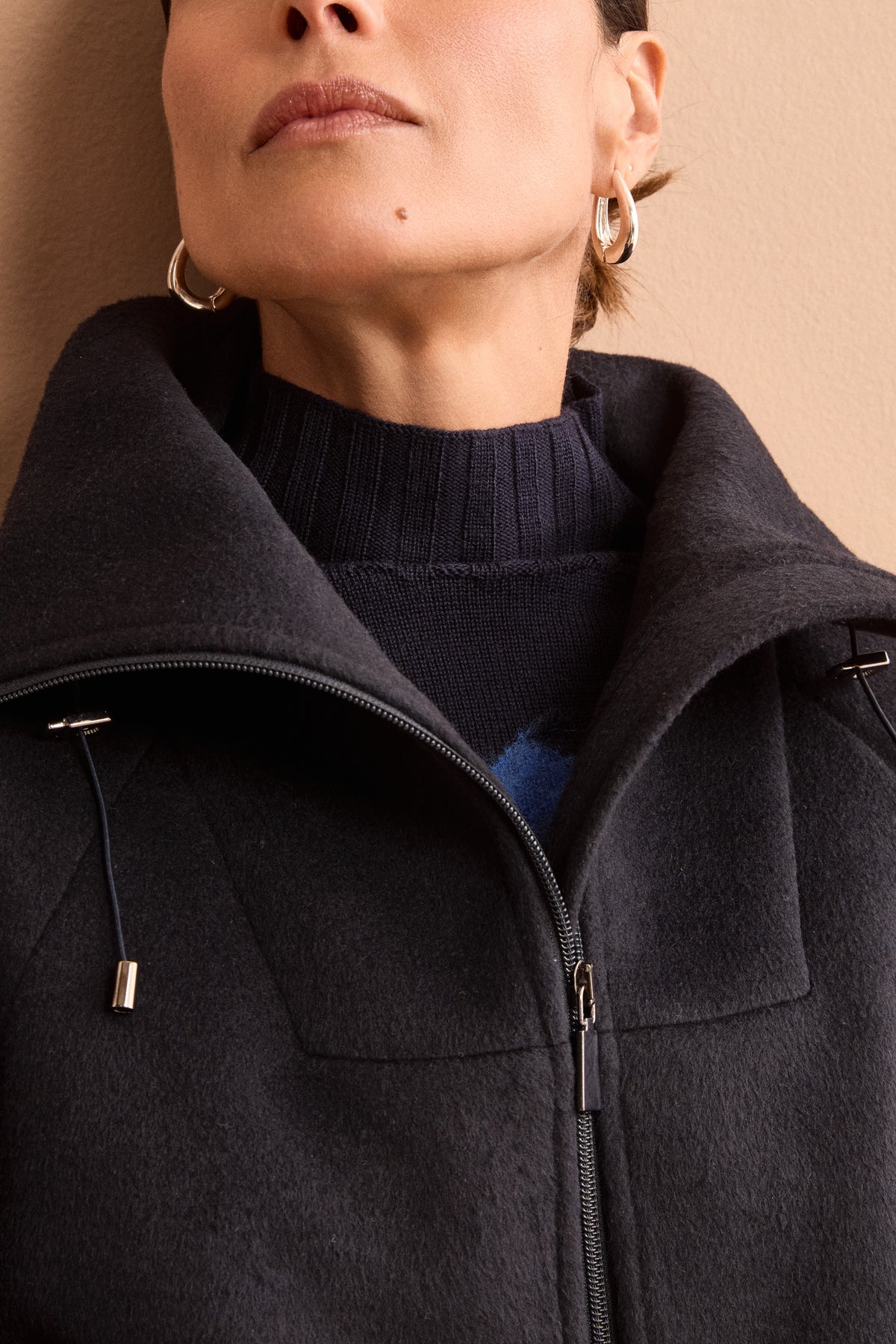 Midi Wool-Blend Coat with Zip and Belt - BLUE