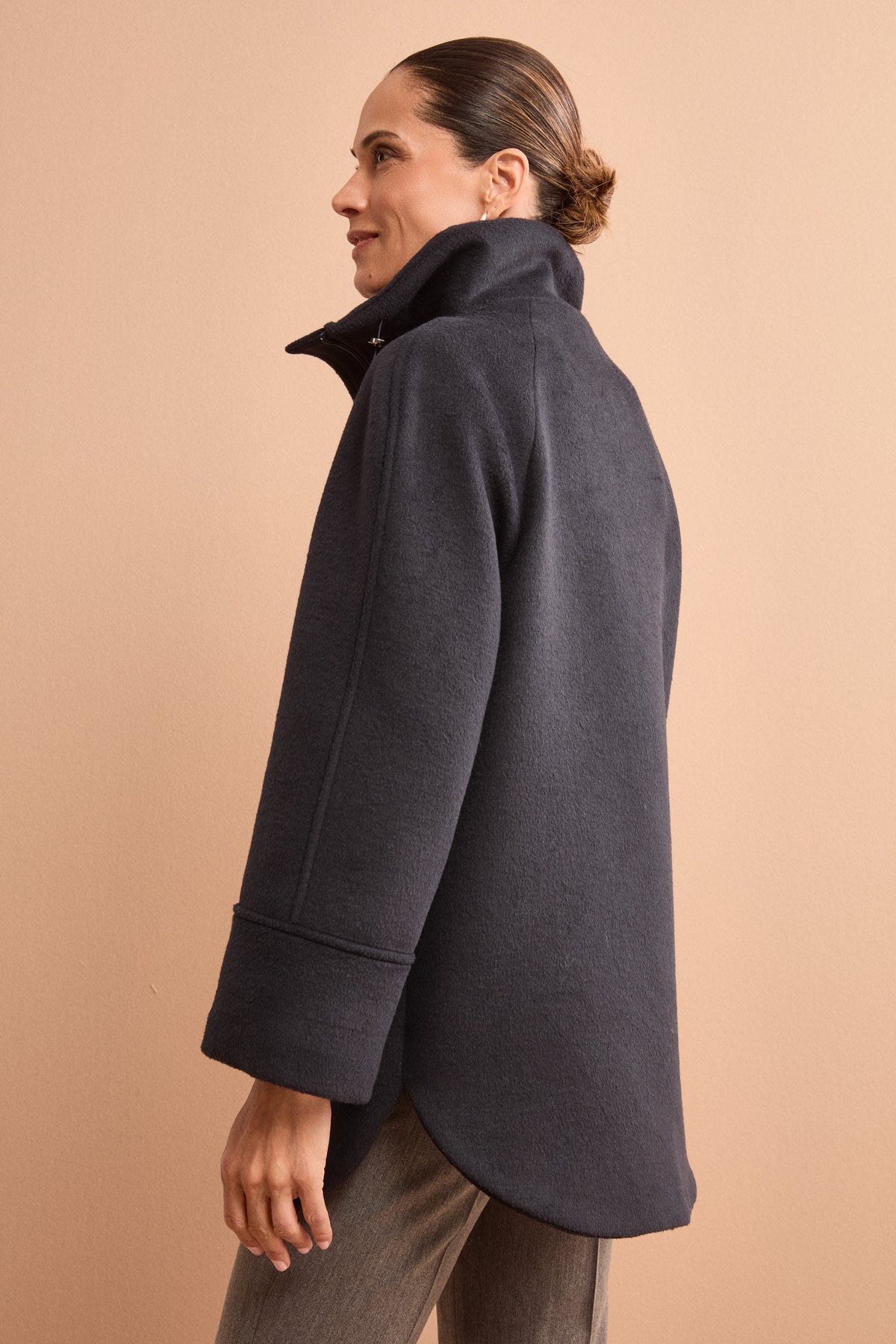 Midi Wool-Blend Coat with Zip and Belt - BLUE