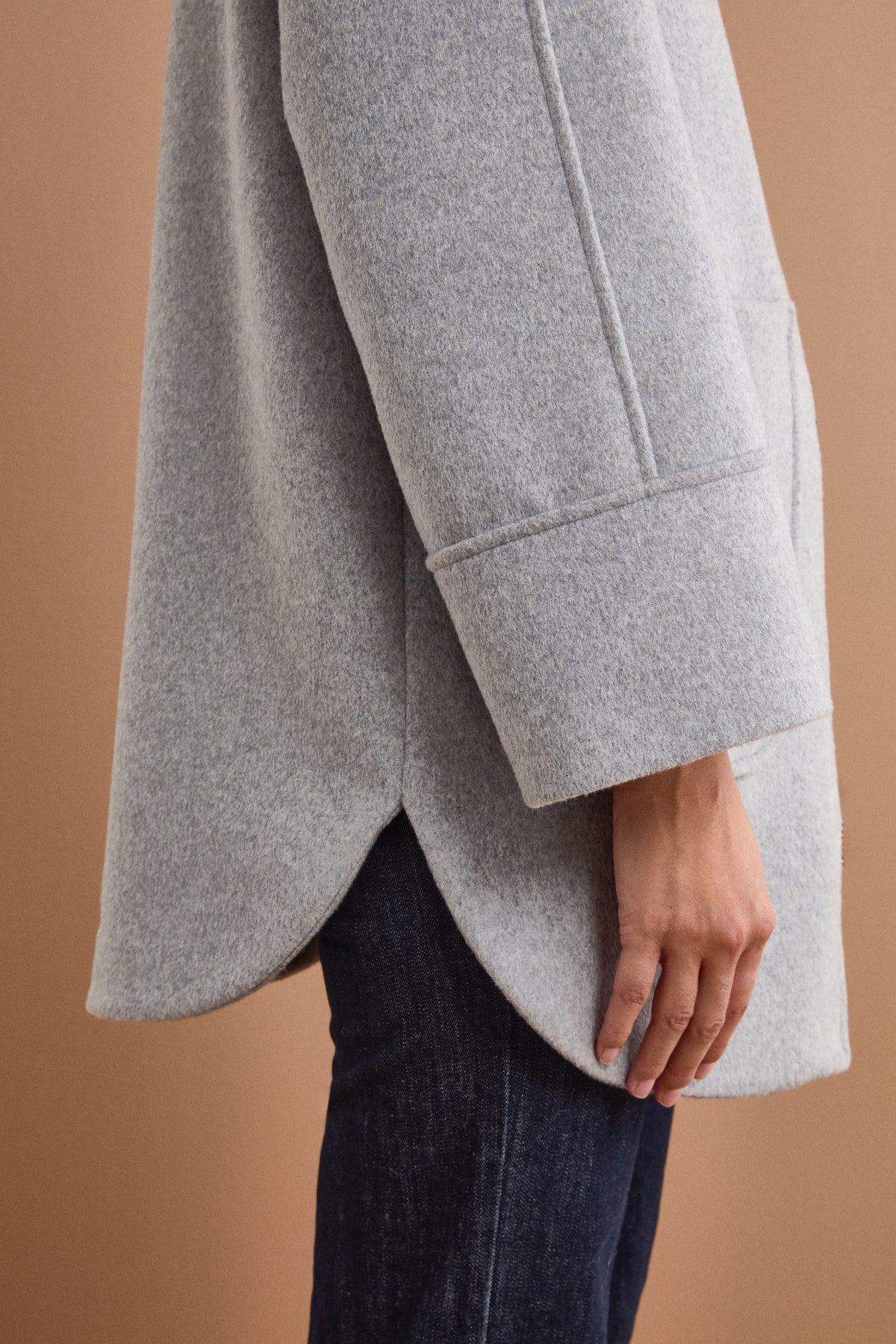 Cappotto Midi in Misto Lana con Zip e Cintura - GRIGIO