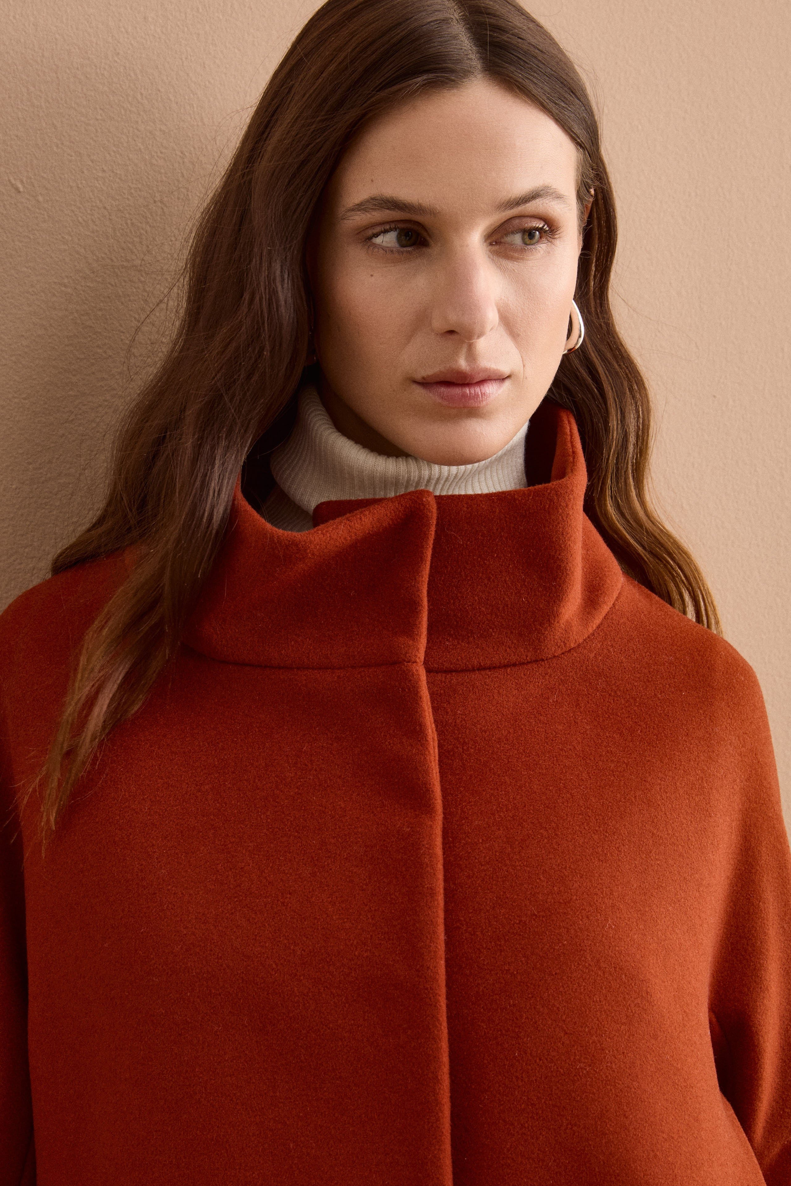 Short Lined Wool and Cashmere Coat - Brick red