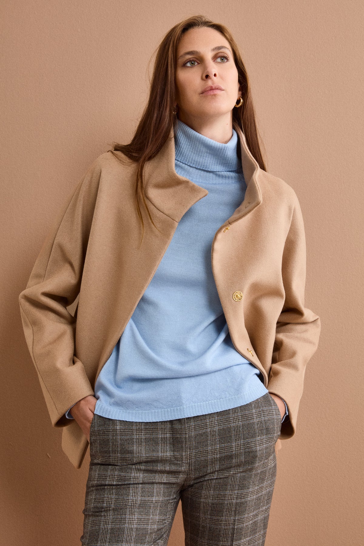 Short Lined Wool and Cashmere Coat - Camel