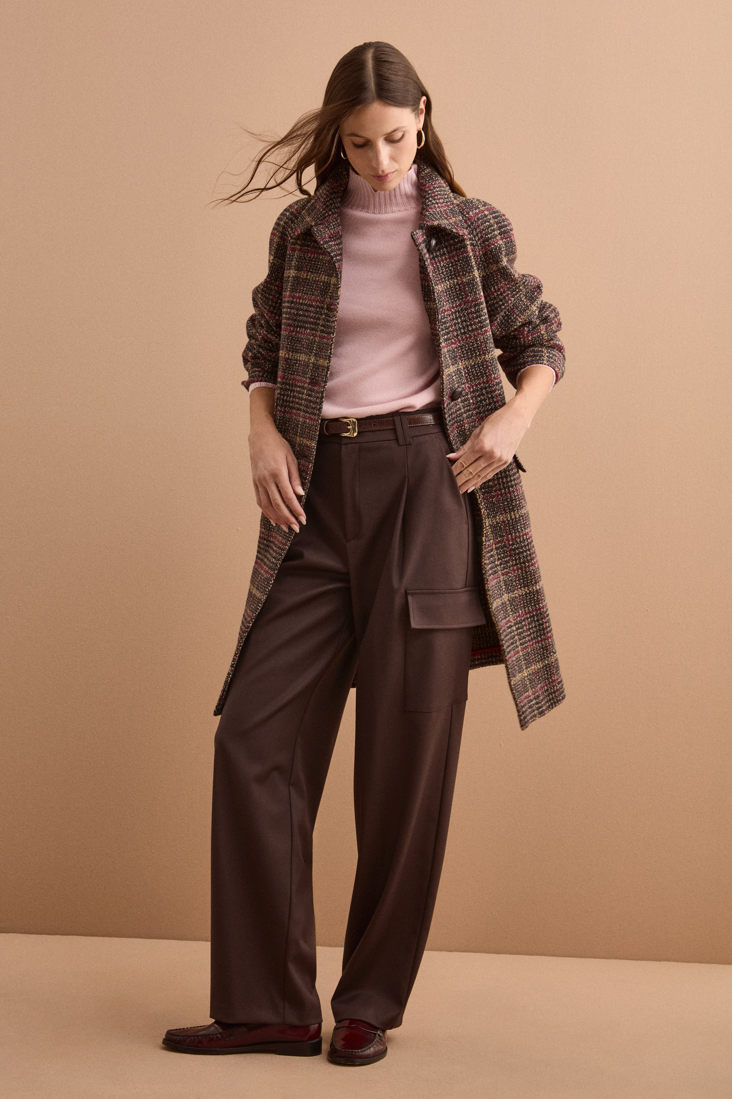 Single-Breasted Cotton-Blend Checked Coat - Brown check