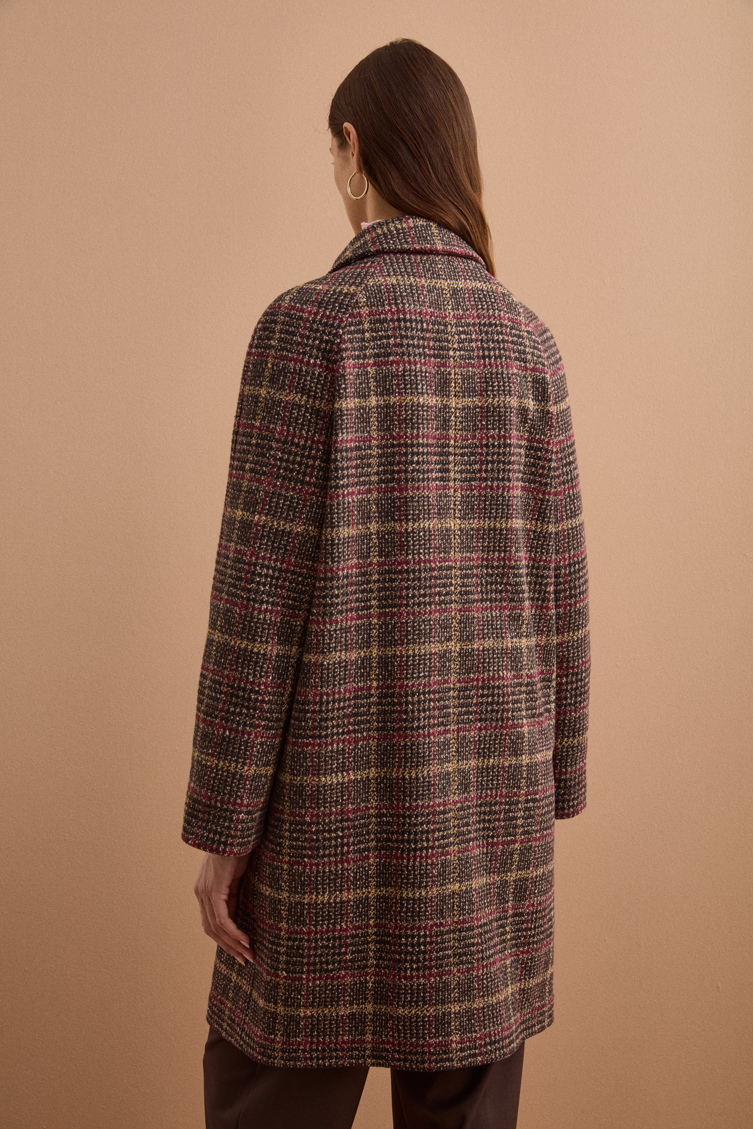 Single-Breasted Cotton-Blend Checked Coat - Brown check