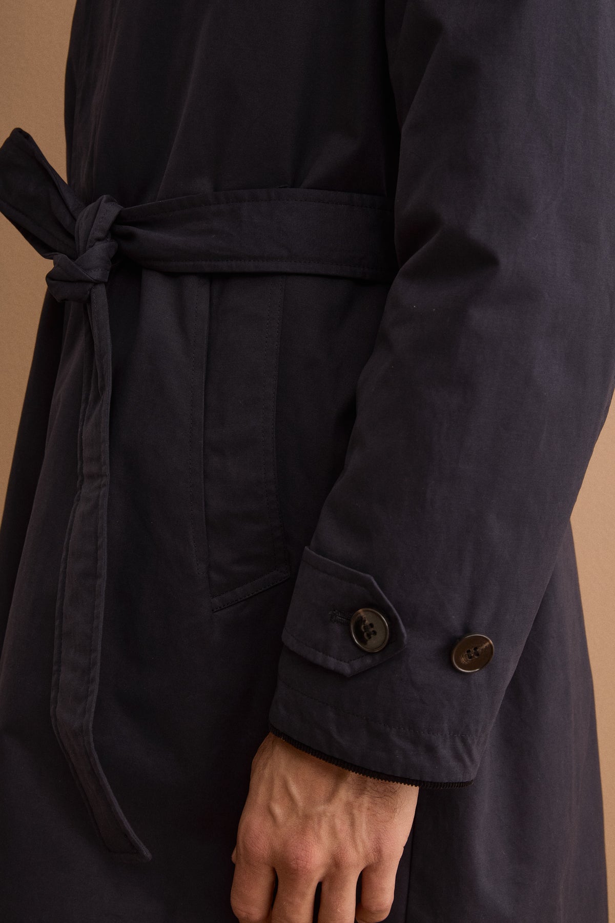 Midi Cotton-Blend Trench Coat with Belt - BLUE