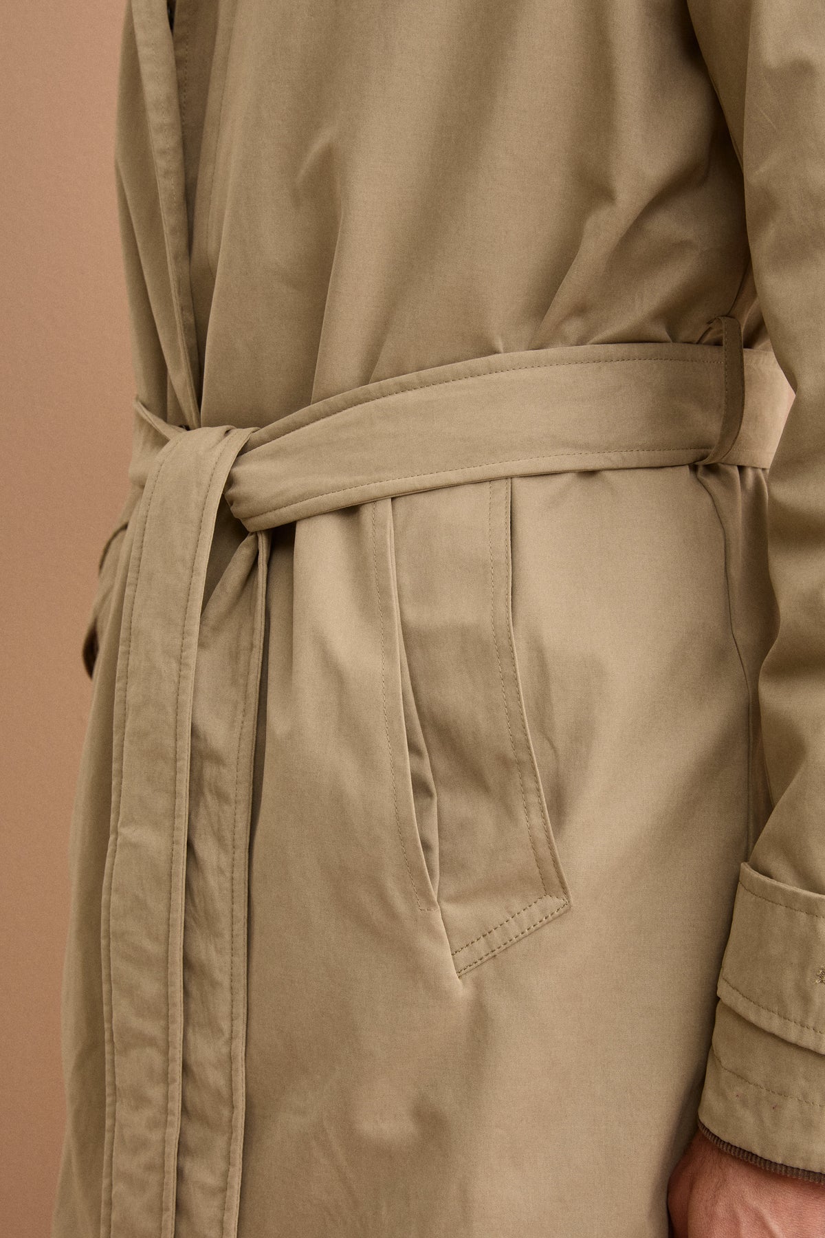 Trench Midi in Misto Cotone con Cintura - BEIGE