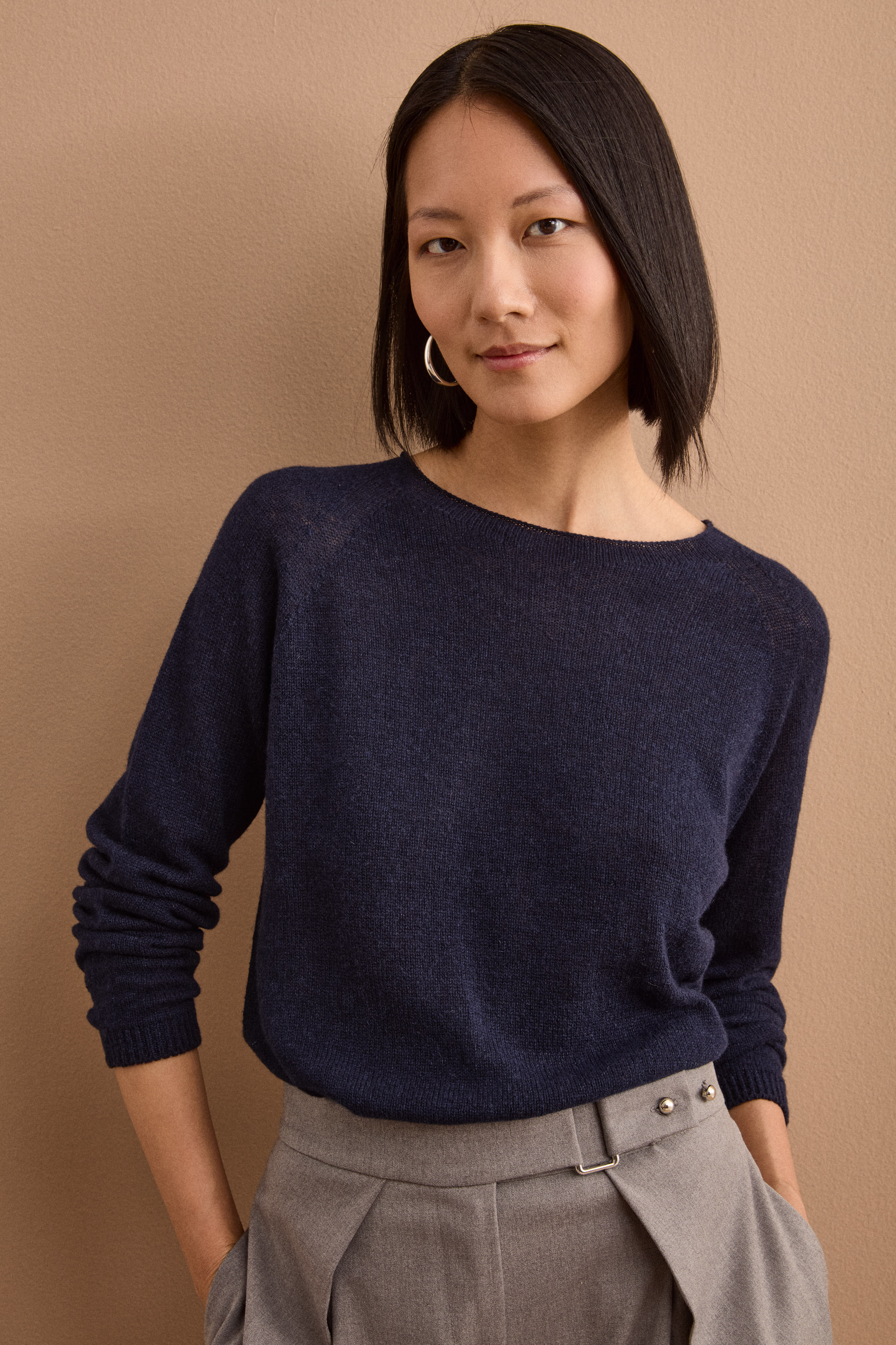 Pull Raglan Col Bateau en Cachemire - BLEU
