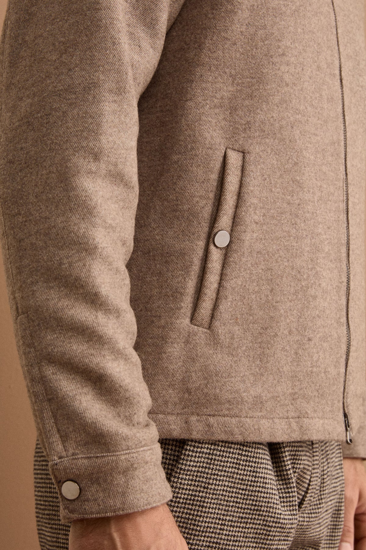Wool-Blend Overshirt Jacket with Zip - Brown