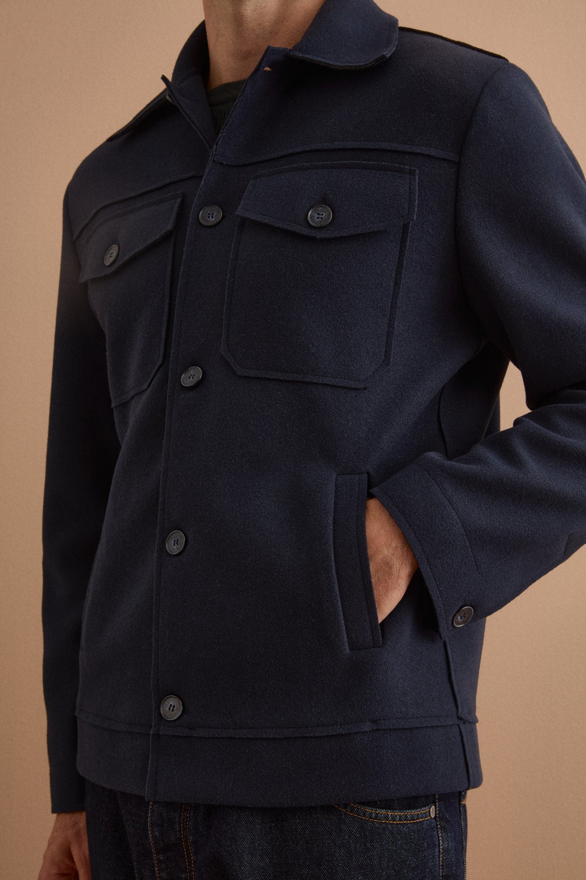 Giubbotto Overshirt Sfoderato con Tasche - BLU