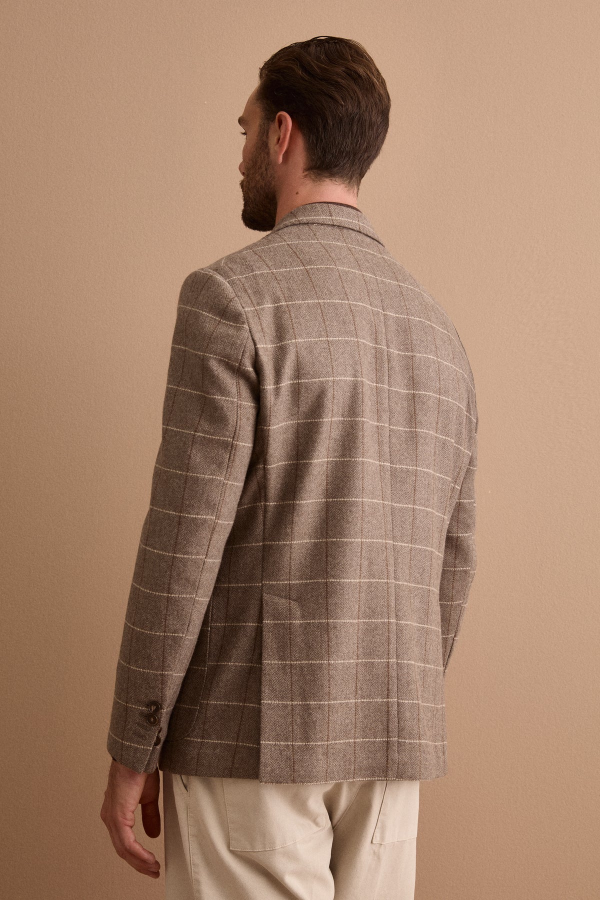 Men’s Slim-Fit Check Wool-Blend Jacket with Classic Lapels - brown